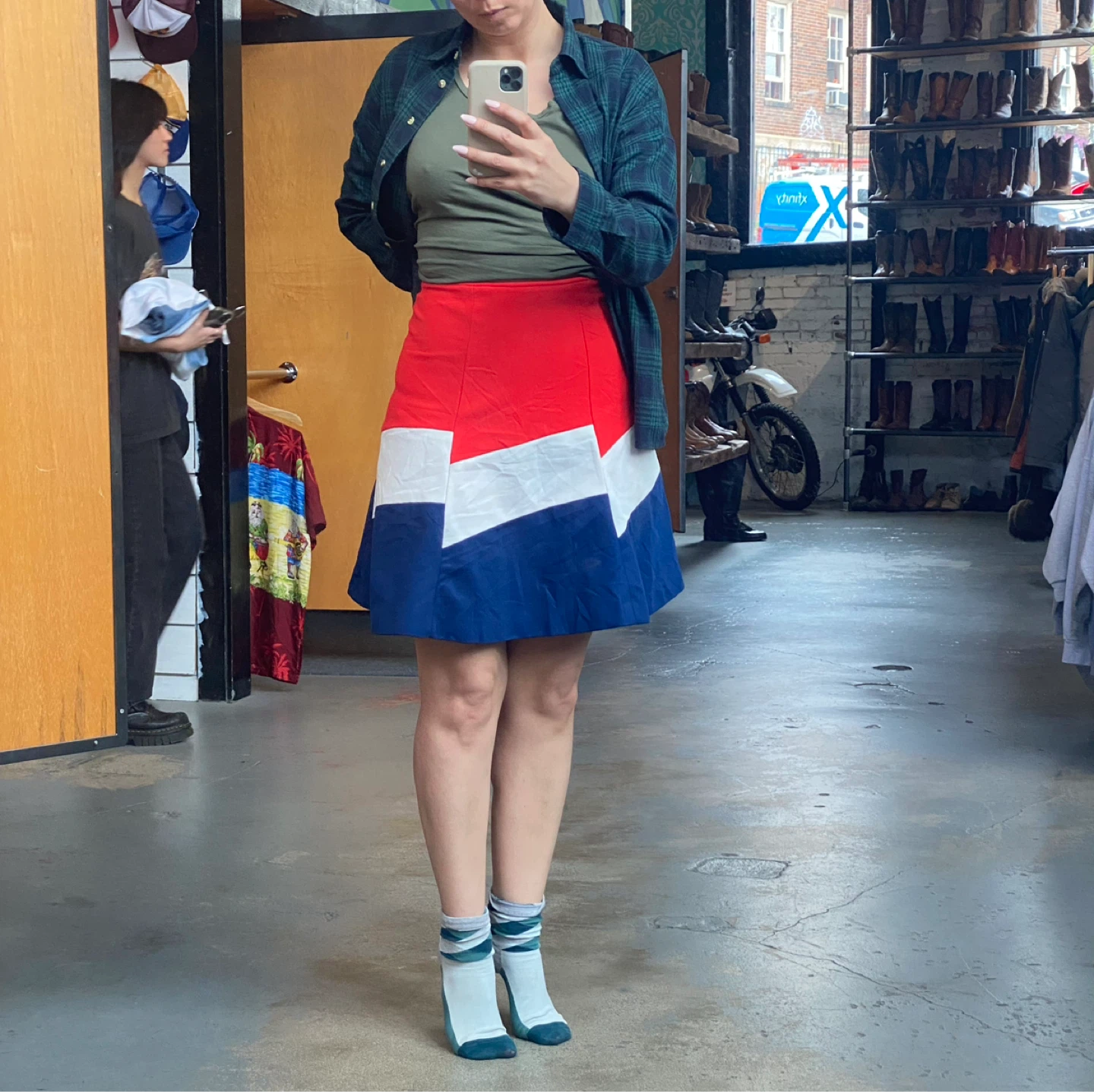 S - Vintage Red White Blue Pleated A-Line Skirt
