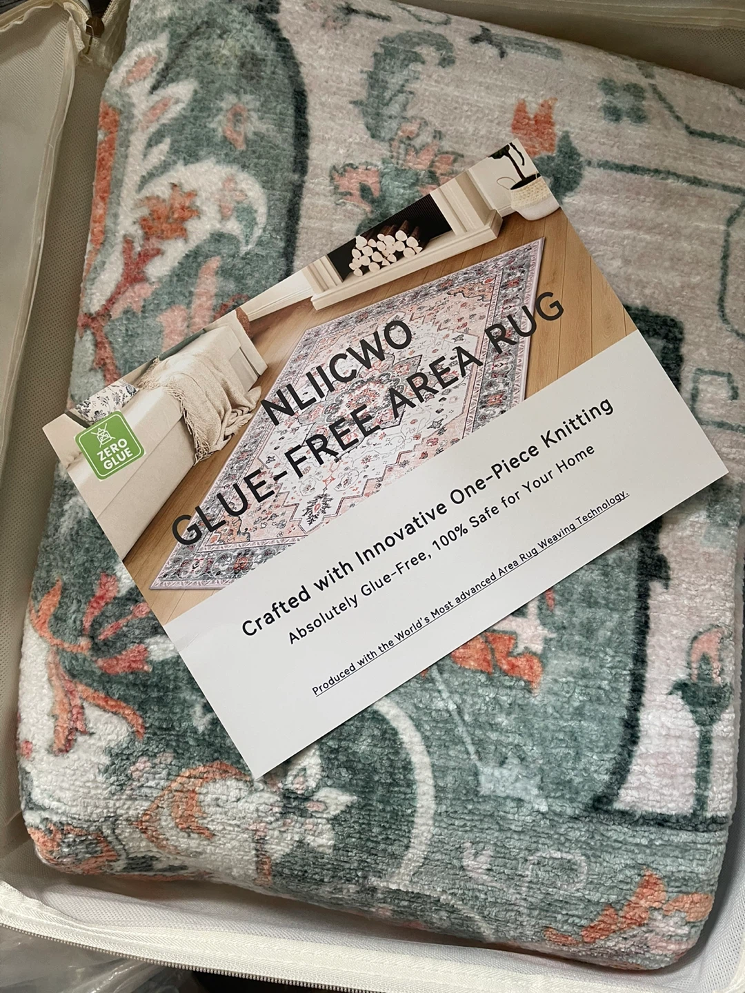 NLIICWO Glue-Free Area Rug: Green mix