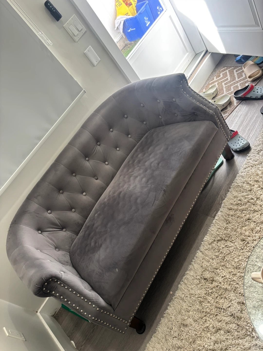 Grey Velvet Tufted Loveseat Sofa - photo 2
