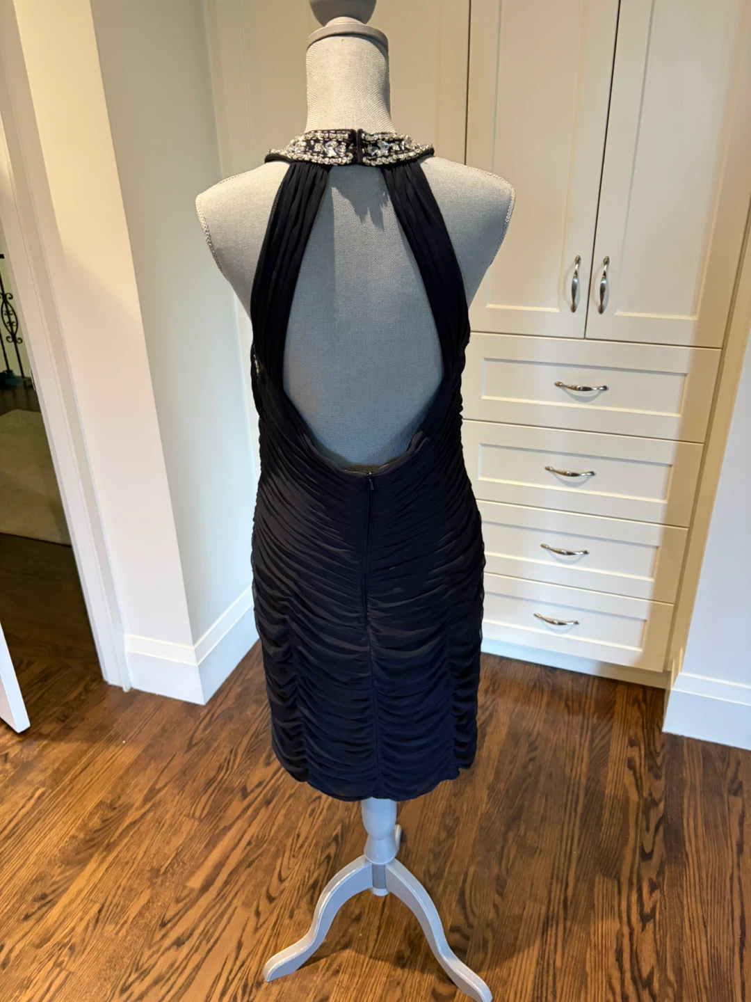 Navy Beaded Halter Ruched Dress - photo 2