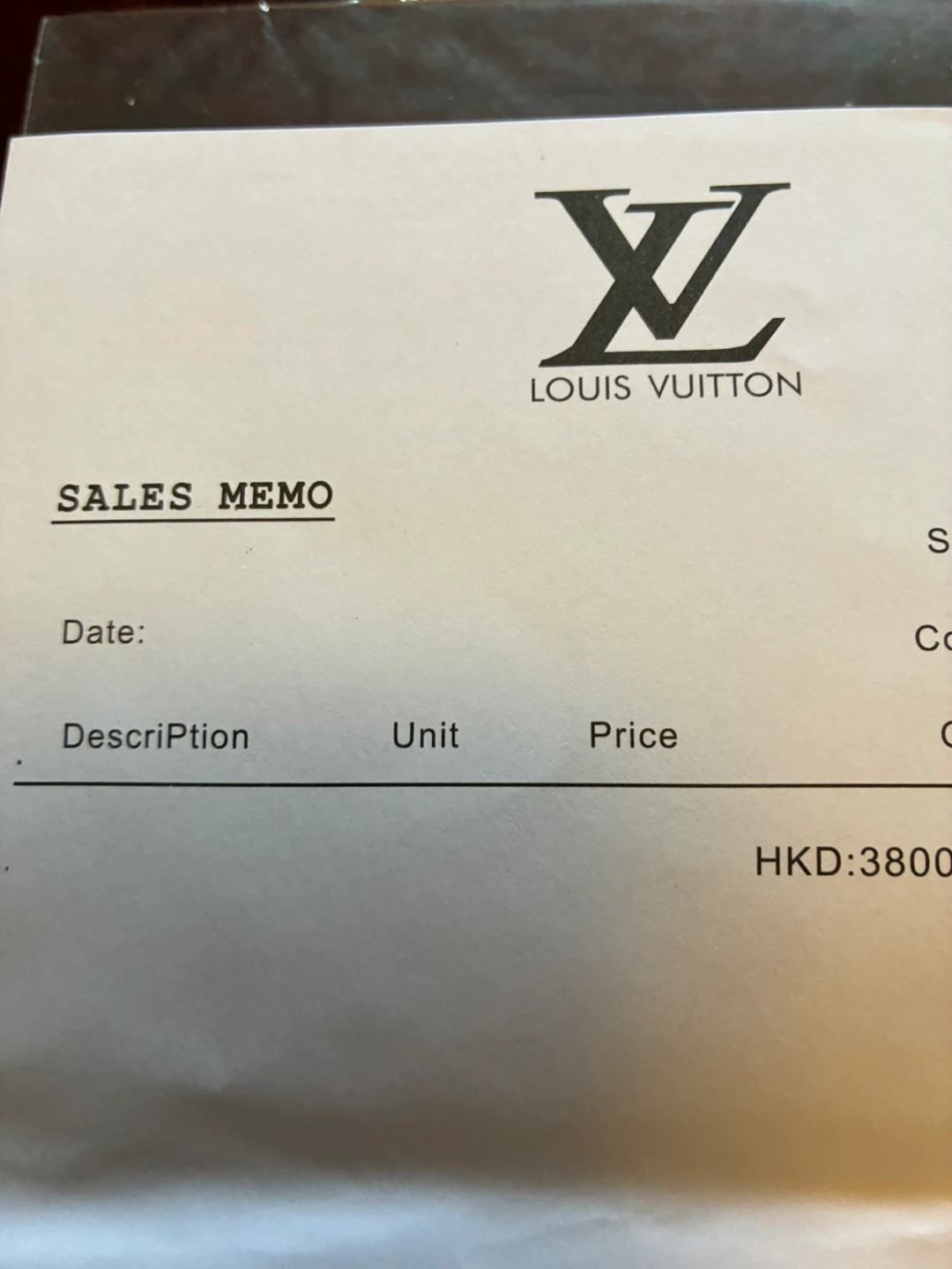 $5 Louis Vuitton leather tote bag receipt Hong Kong scrapbook - photo 2