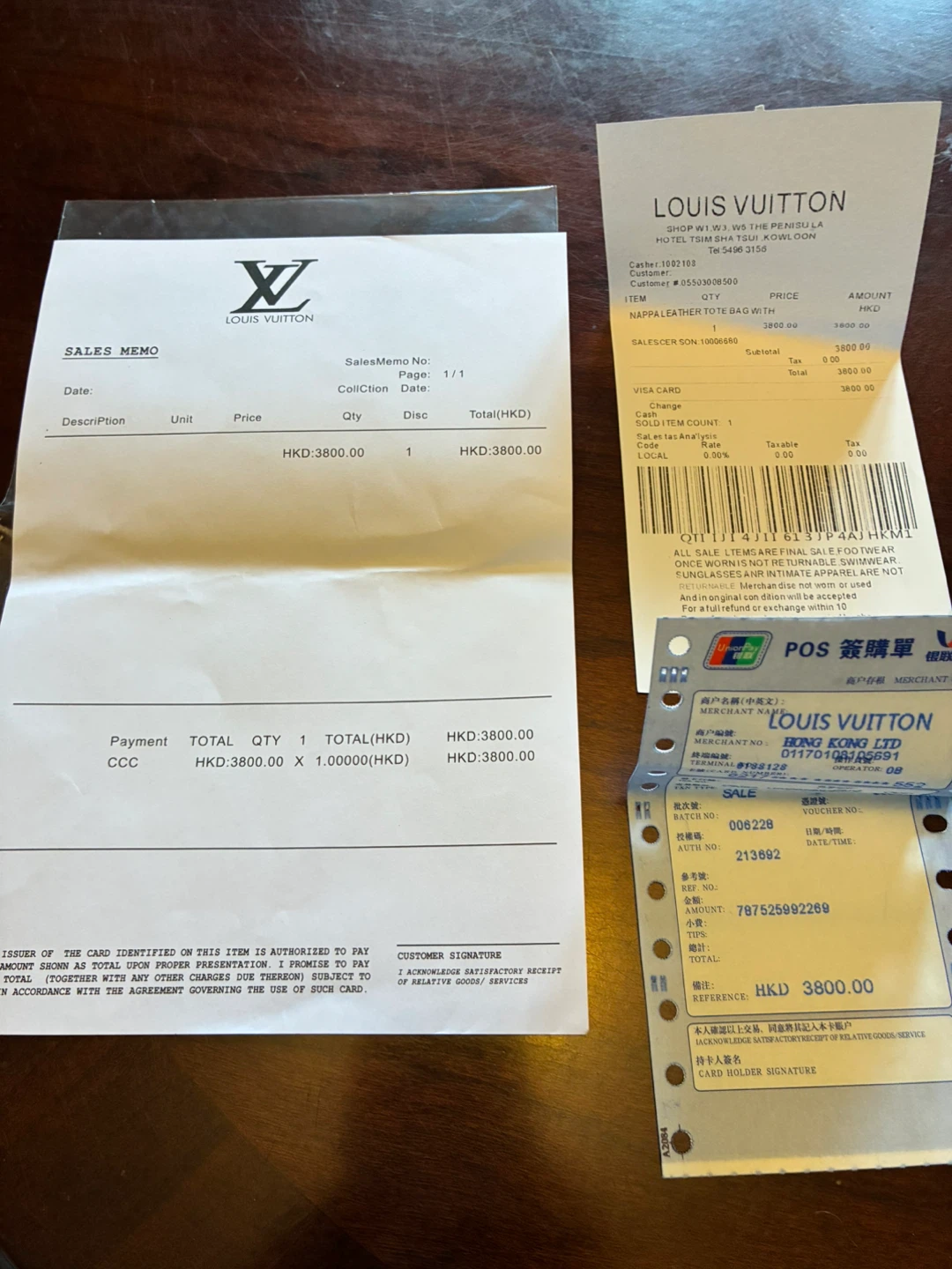 $5 Louis Vuitton leather tote bag receipt Hong Kong scrapbook - photo 4