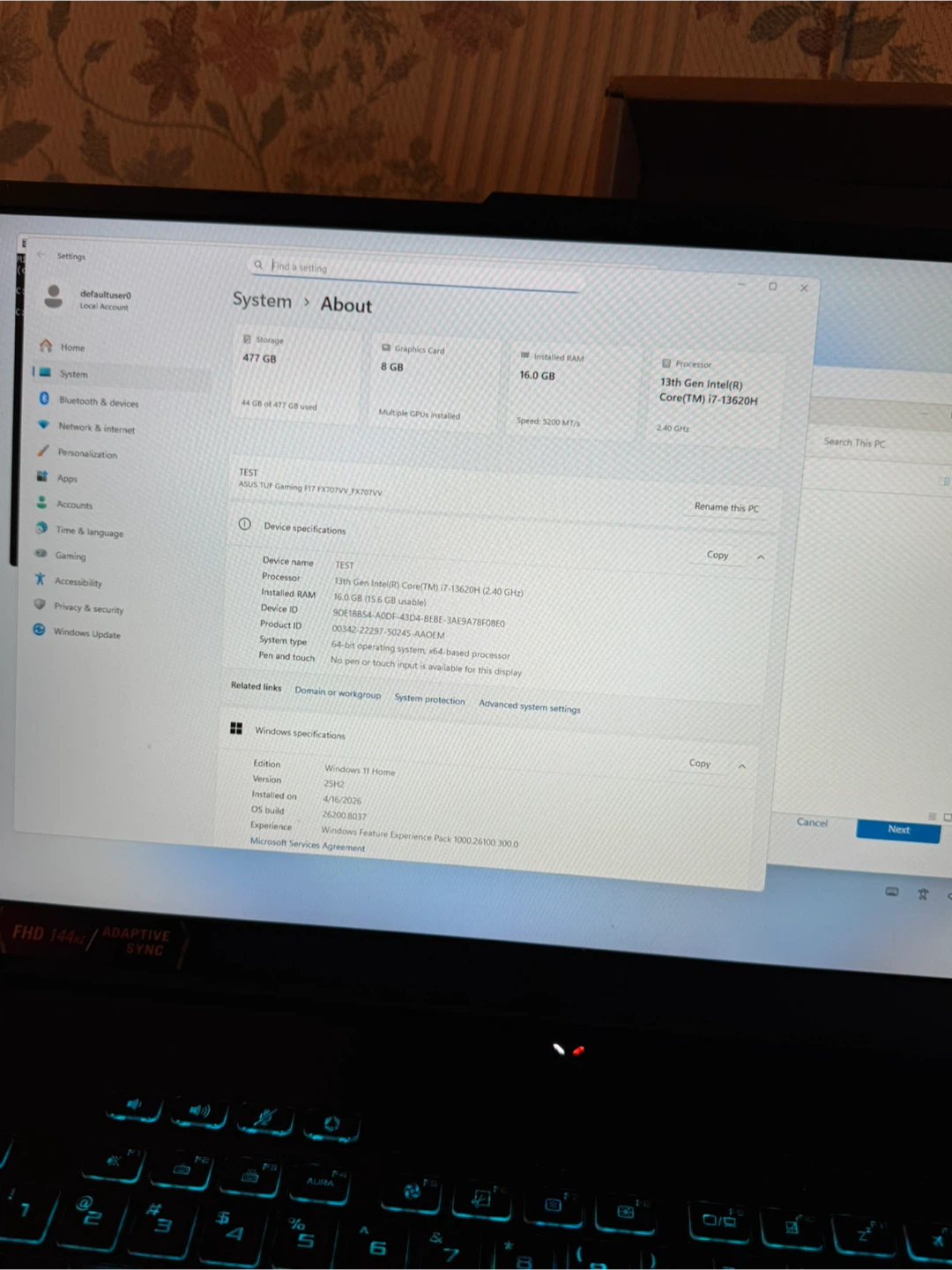Brand New Asus i7 TUF gaming F17 laptop 16GB 512GB - photo 3
