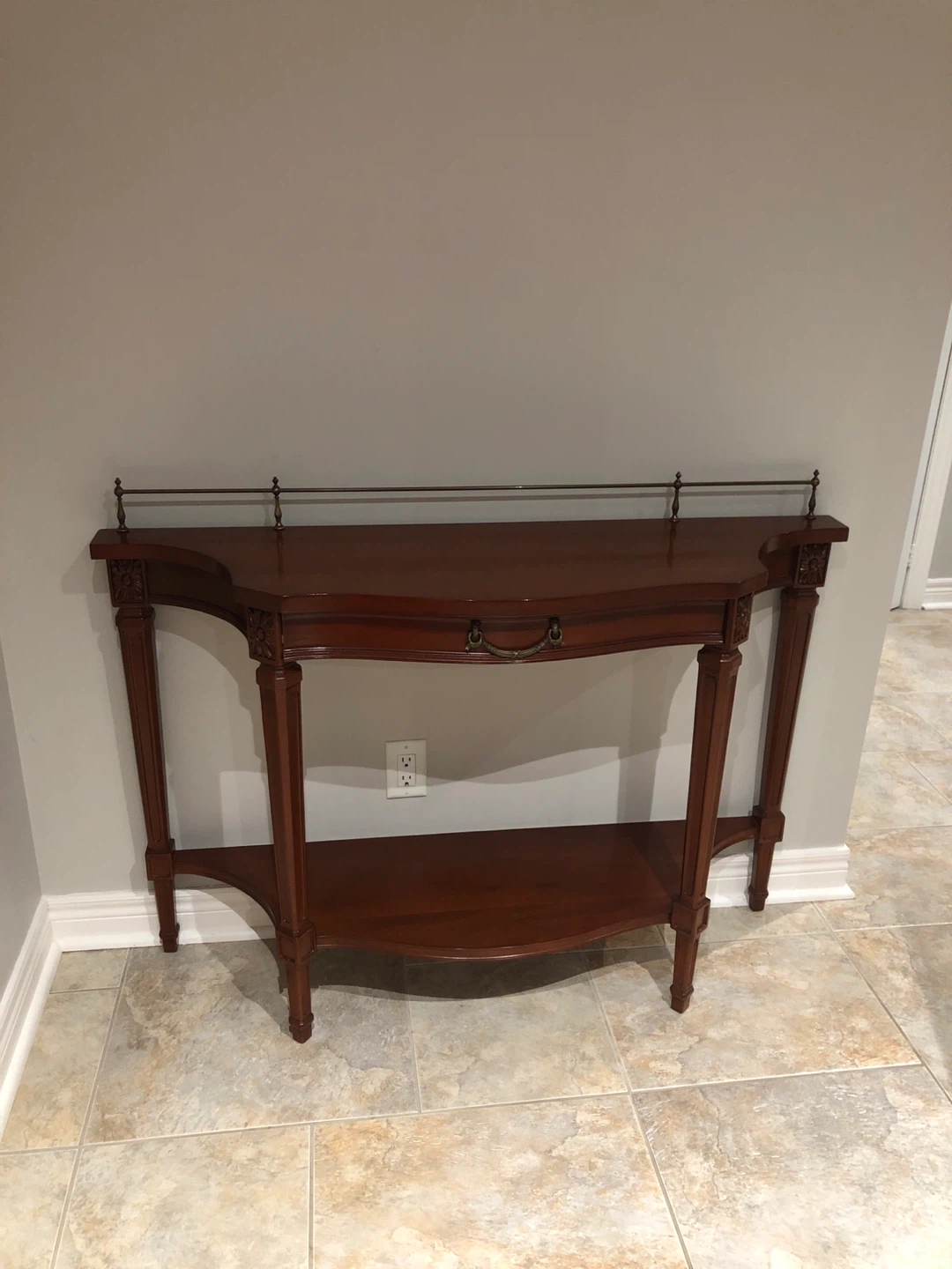 Dark  Antique Wood Console Table with Drawer