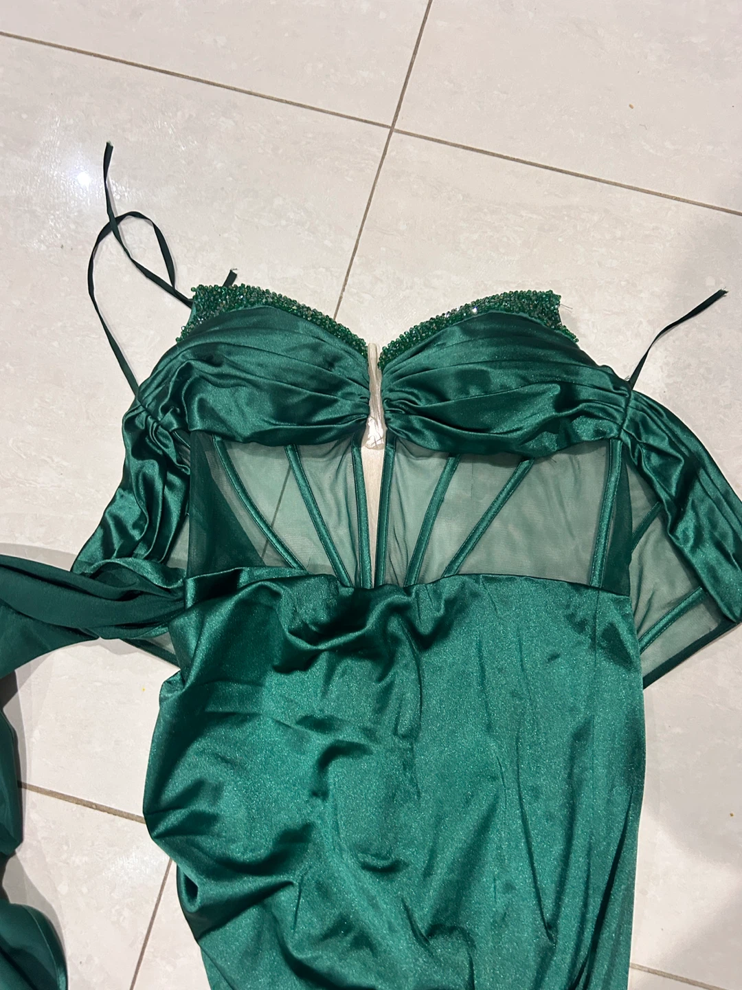 Emerald Green Beaded Corset Gown - photo 2