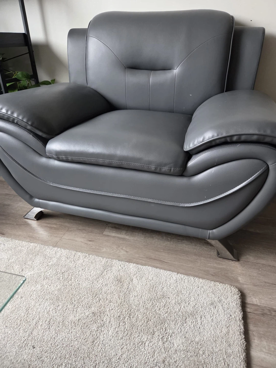 Grey Faux Leather Sofa and Armchair Set - photo 2
