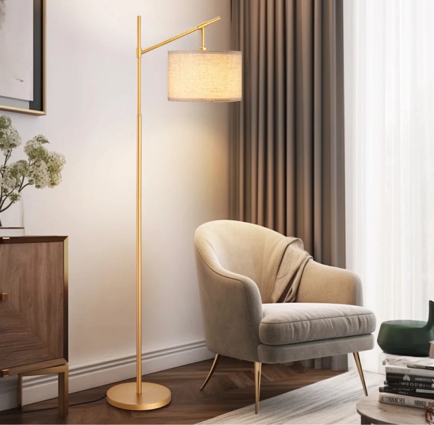 Modern Wayfair Gold Floor Lamp with Drum Shade - photo 2