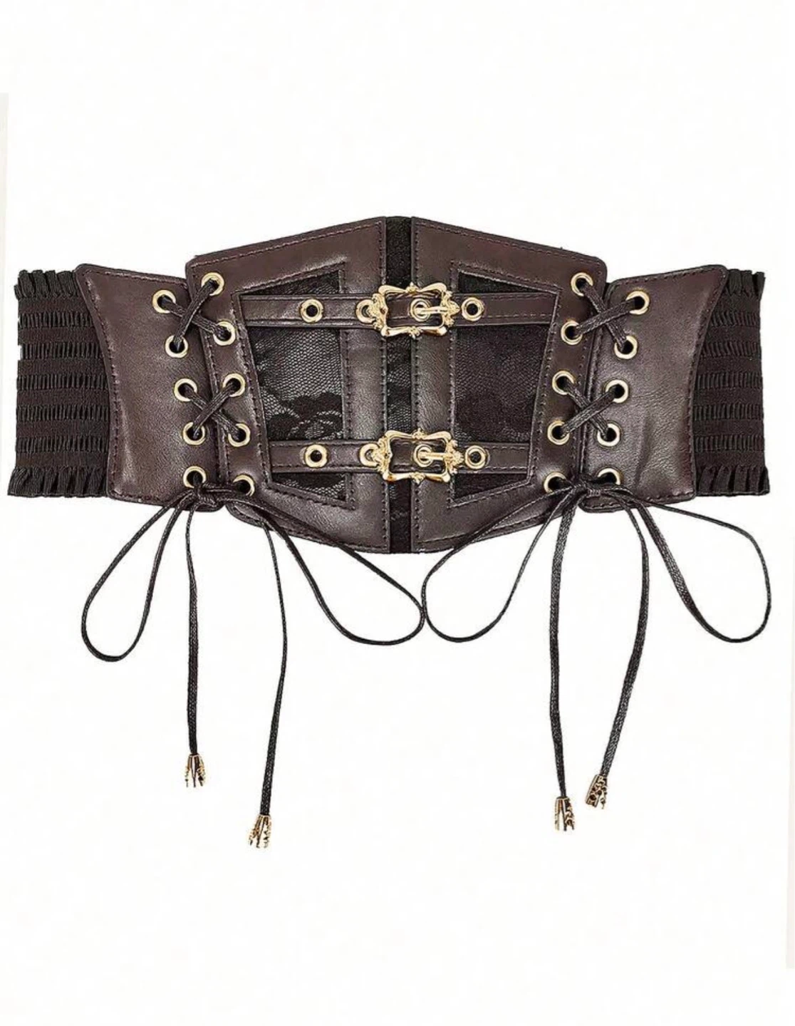 Women Corset Waist Belt Brown PU Leather Lace Up Wide Cinch - photo 2