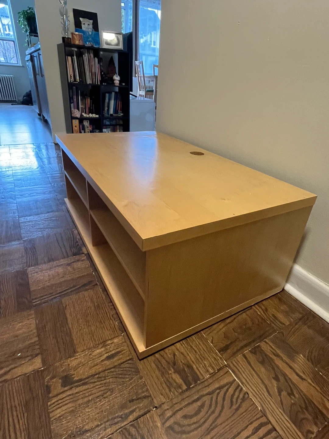 Light Wood TV Stand with Shelves