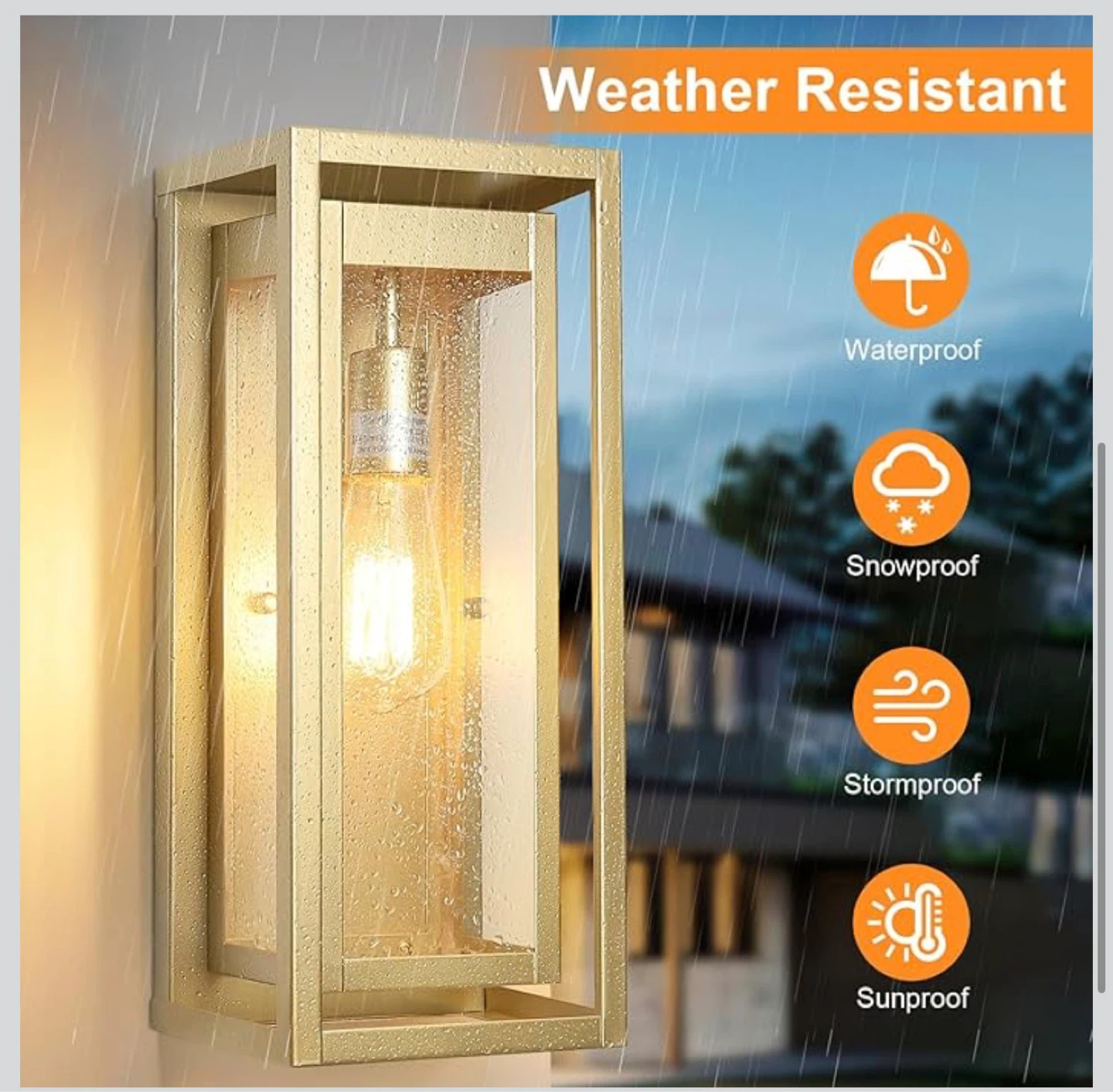 Gold Outdoor Wall Sconce Lights, 2 Pack - photo 3