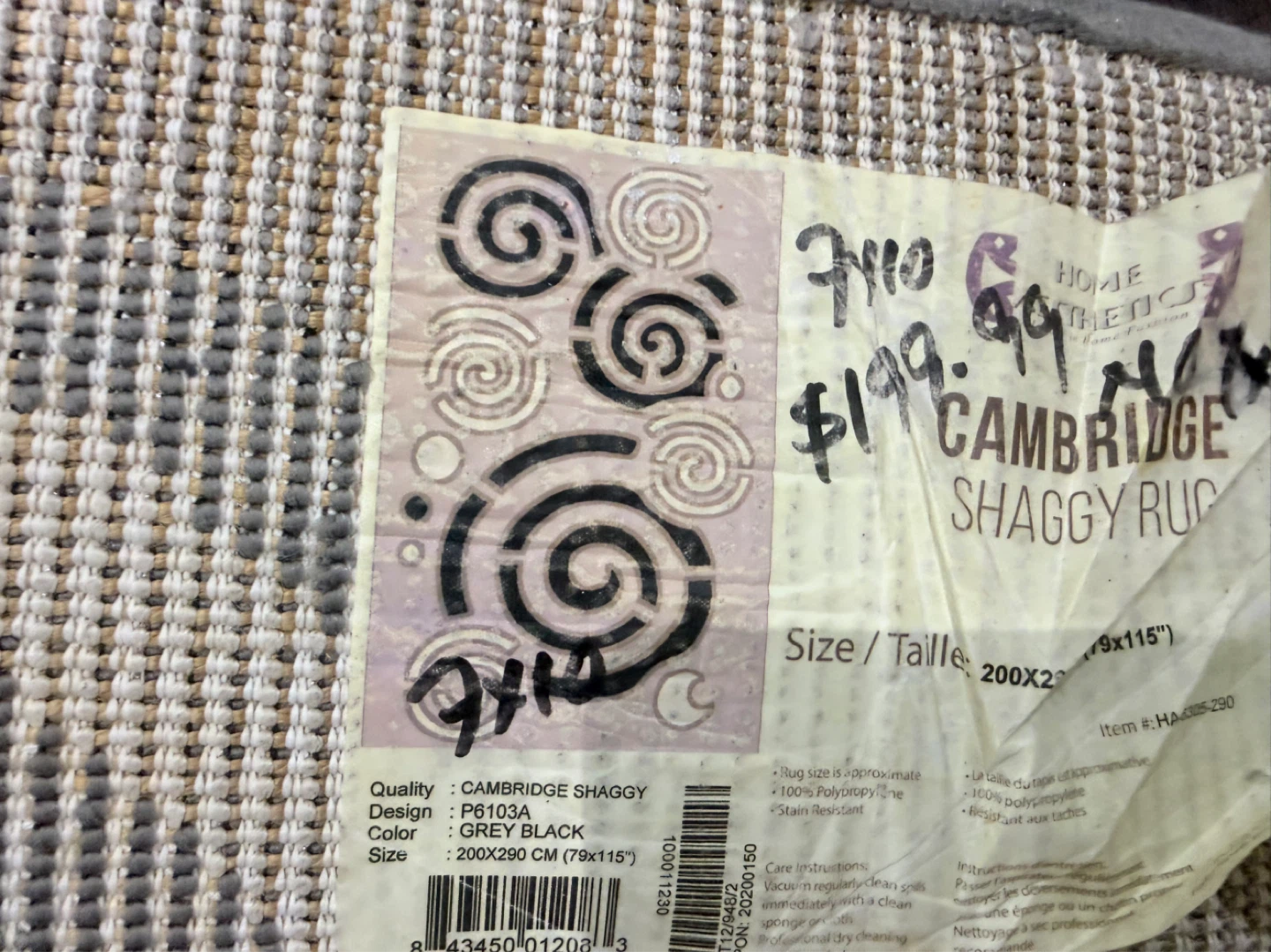 Cambridge Shaggy Rug Grey Black Swirl 200x290 cm - photo 2
