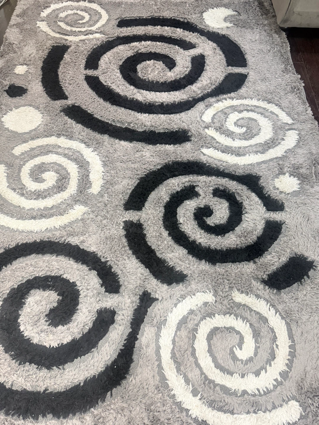 Cambridge Shaggy Rug Grey Black Swirl 200x290 cm
