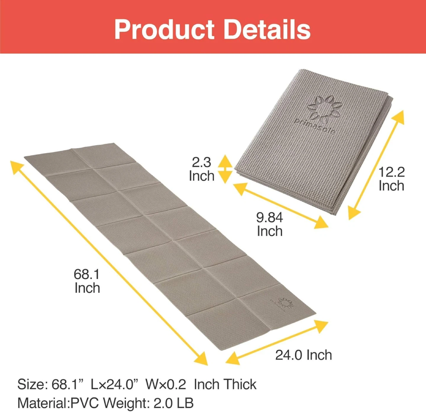 PrimaSole Foldable Yoga Mat - Gray - photo 3