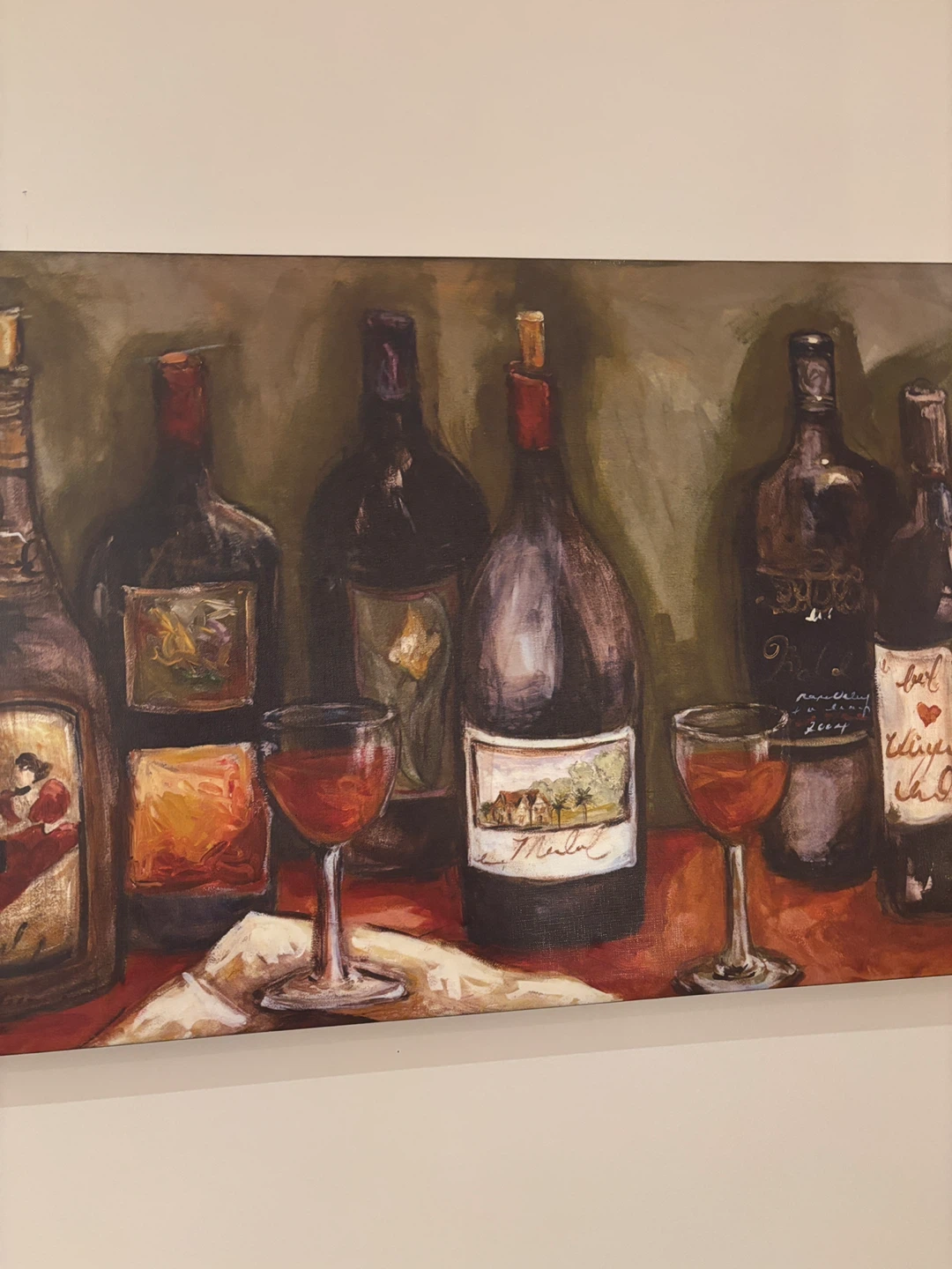 Wall Art Painting of Wine Bottles and Glasses
