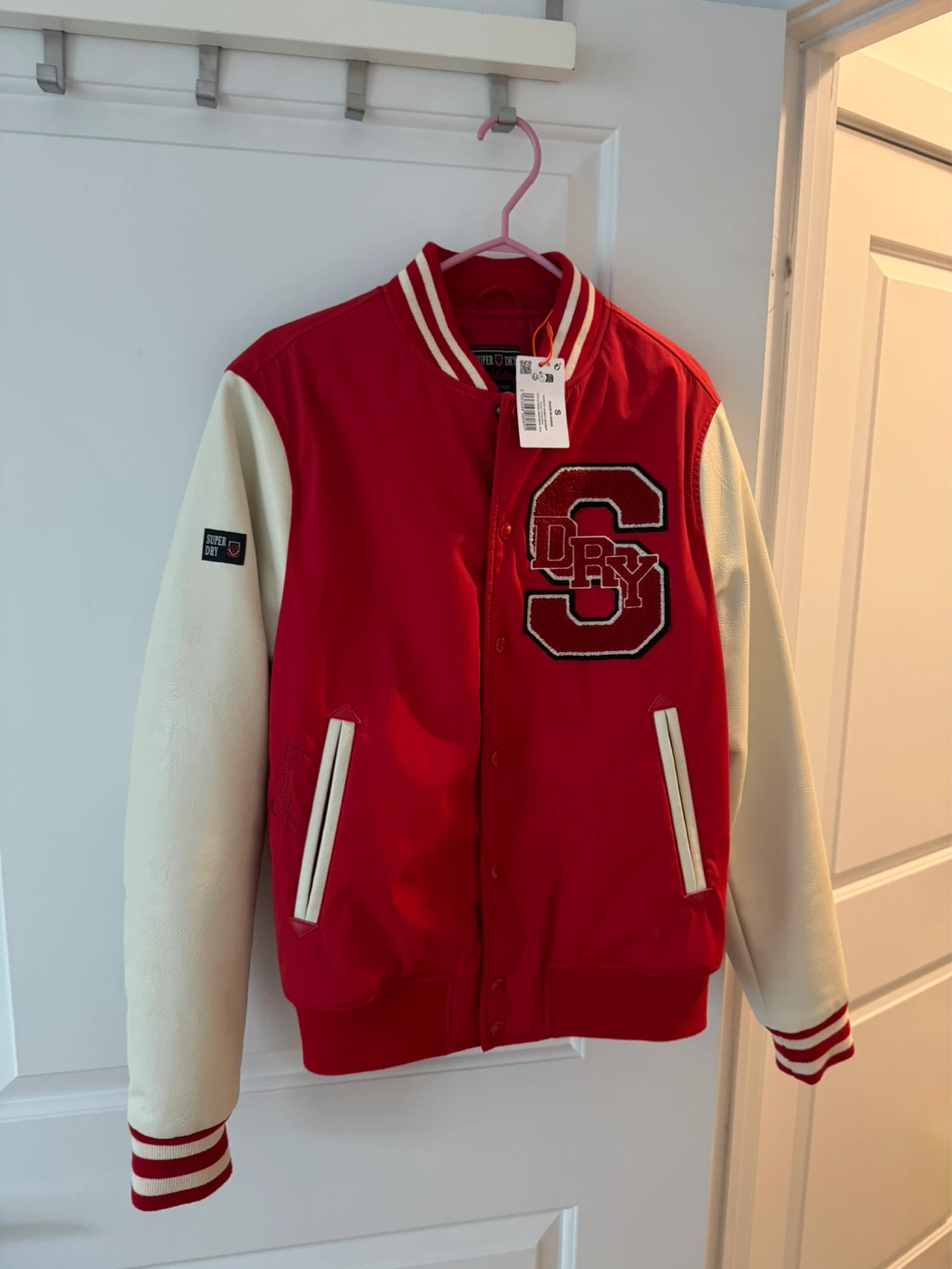 Superdry Varsity Bomber Jacket Red/Cream Size S