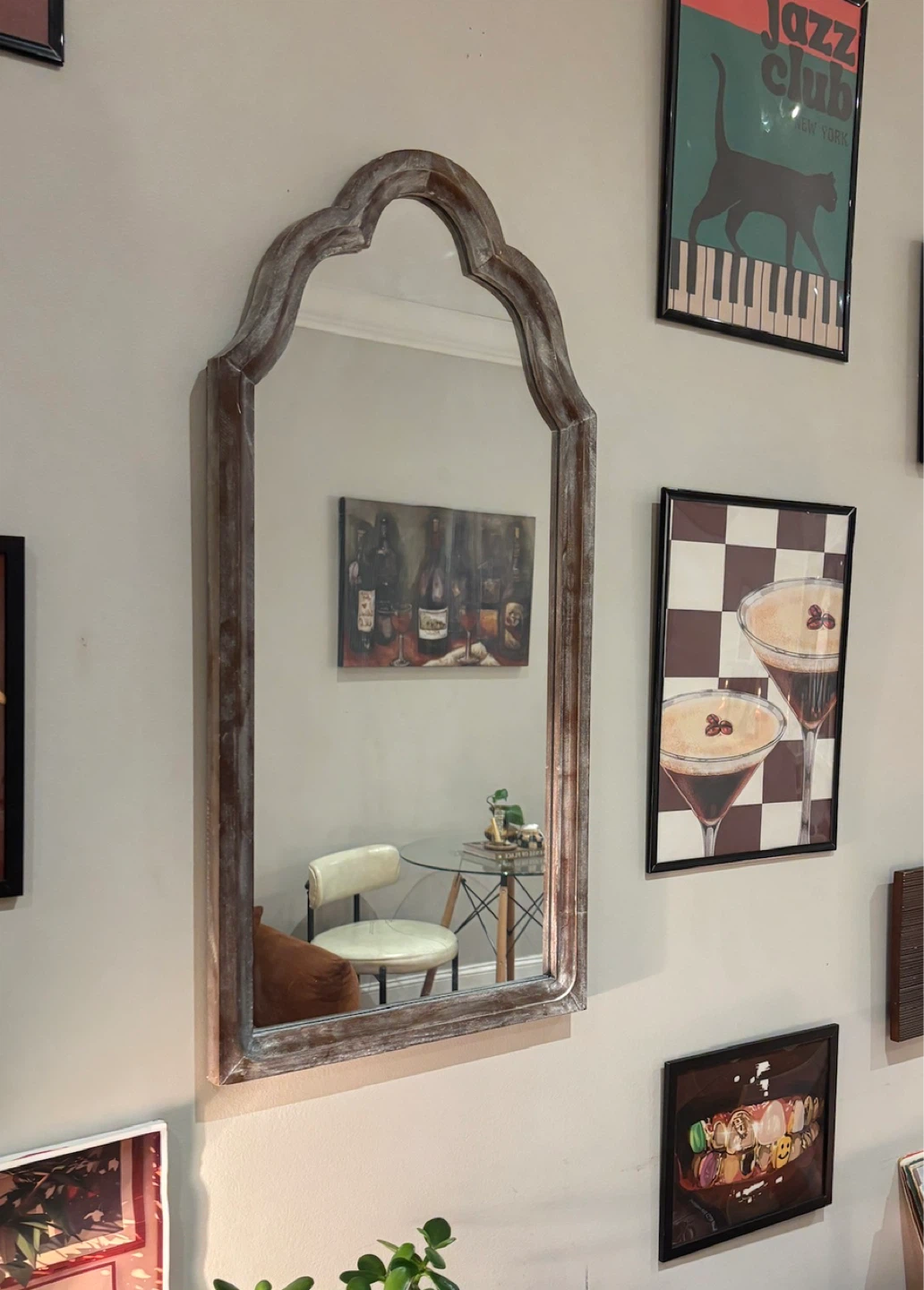 Ornate Arch Mirror with Distressed Wood Frame