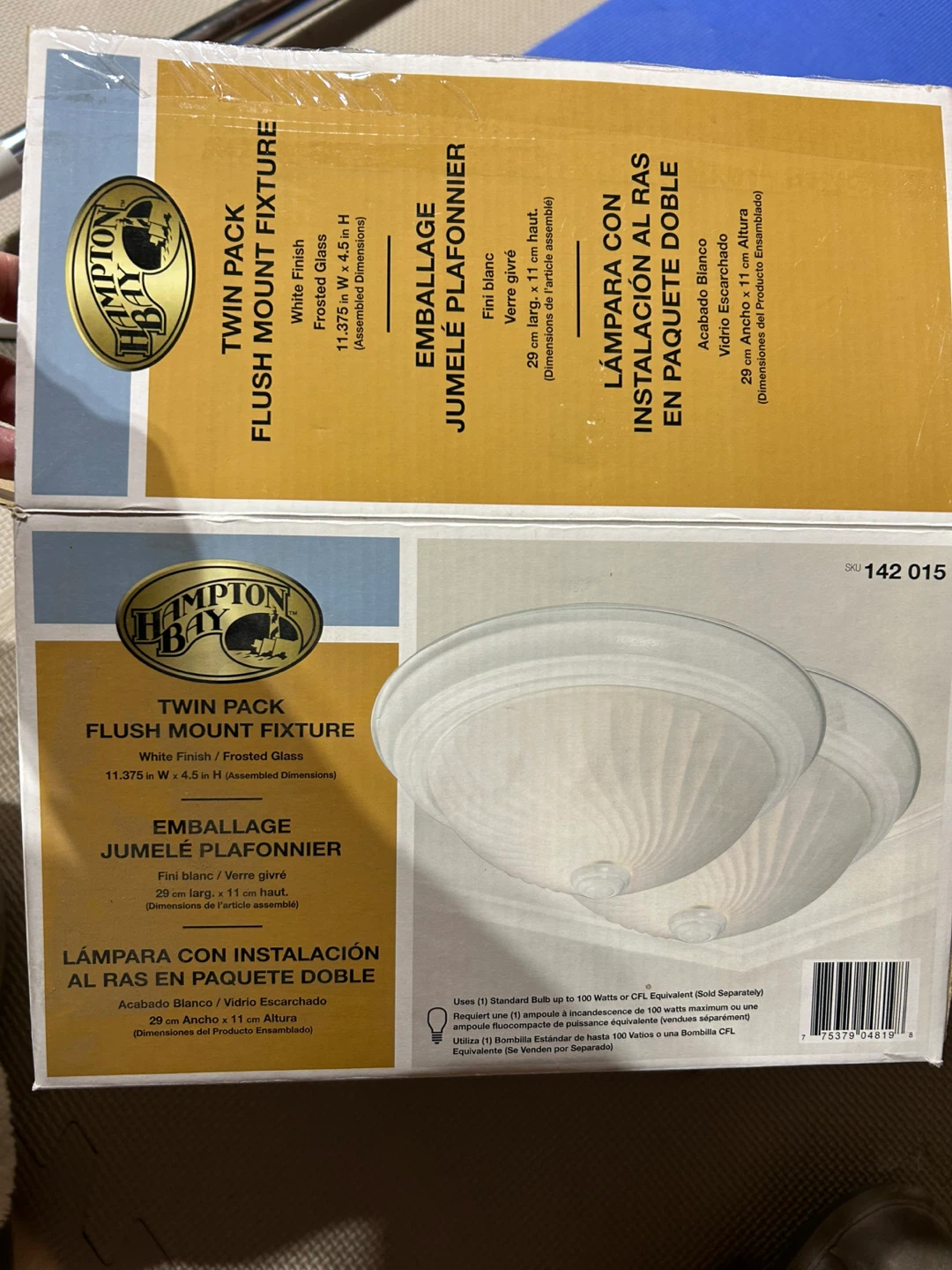 Hampton Bay Twin Pack Flush Mount Fixture - White/Frosted Glass