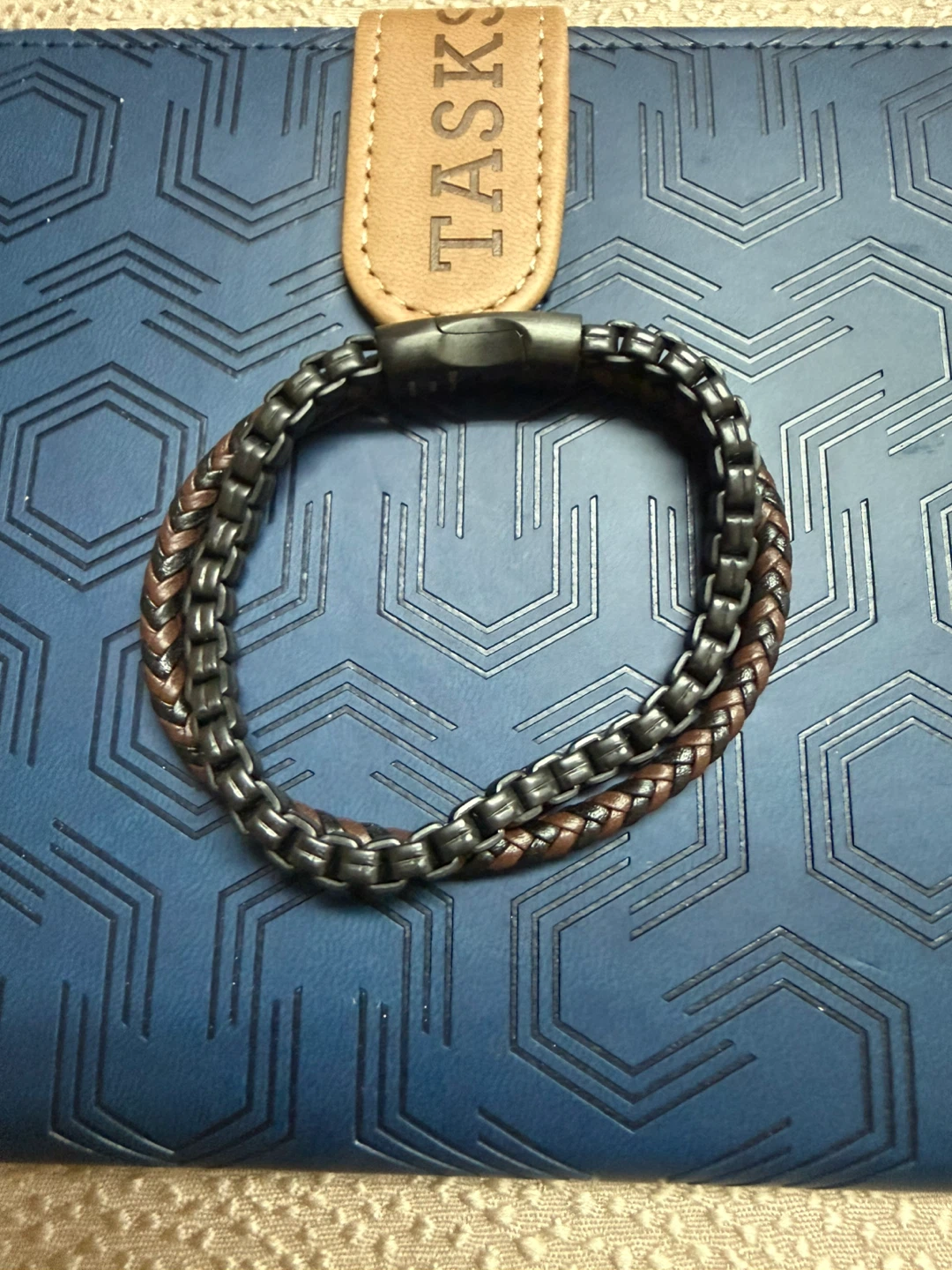 Men’s Stainless Steel & Leather Braided Bracelet - photo 2