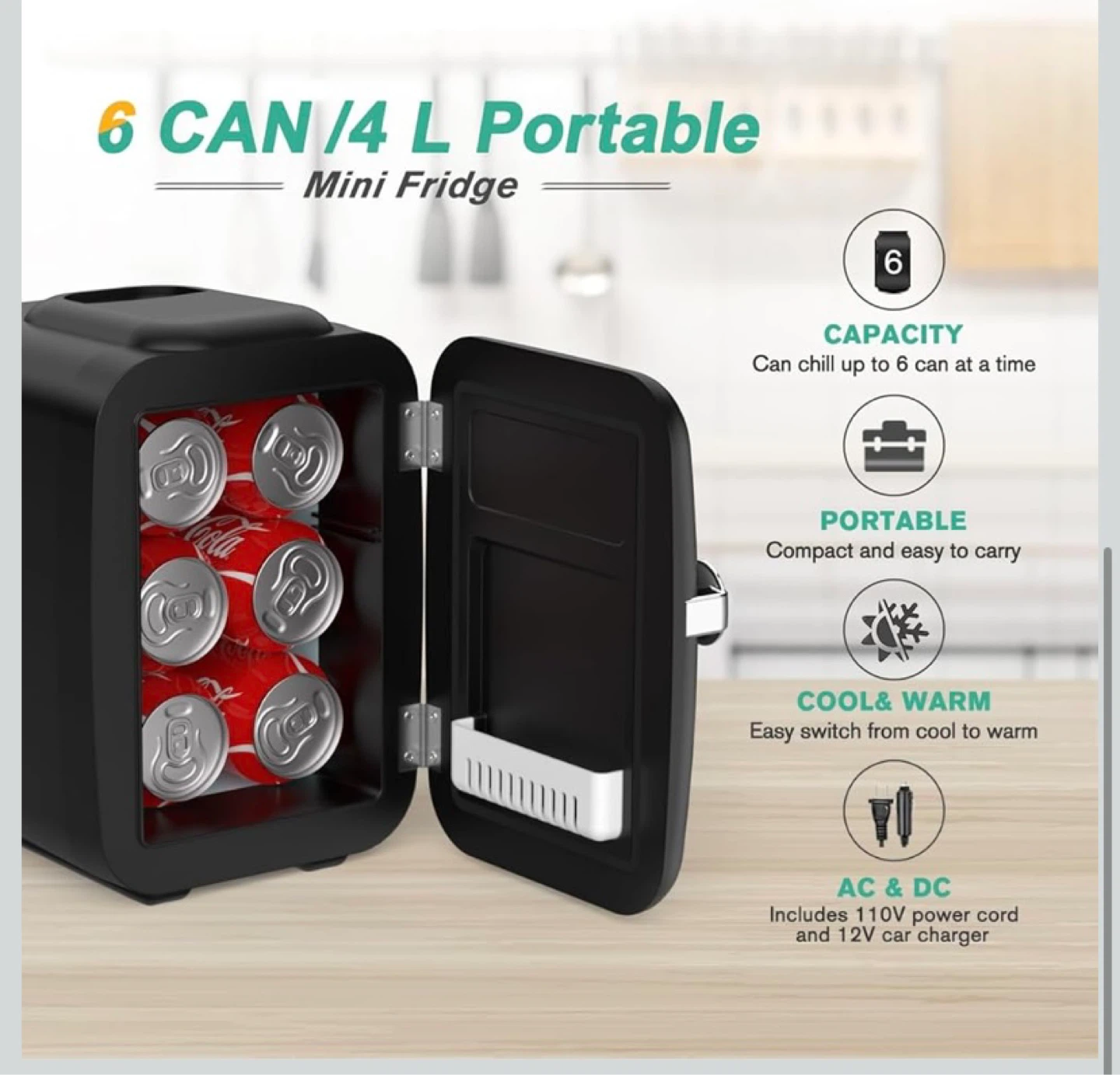New Mini Fridge, 4 Liter/6 Can Portable Cooler and Warmer - photo 3