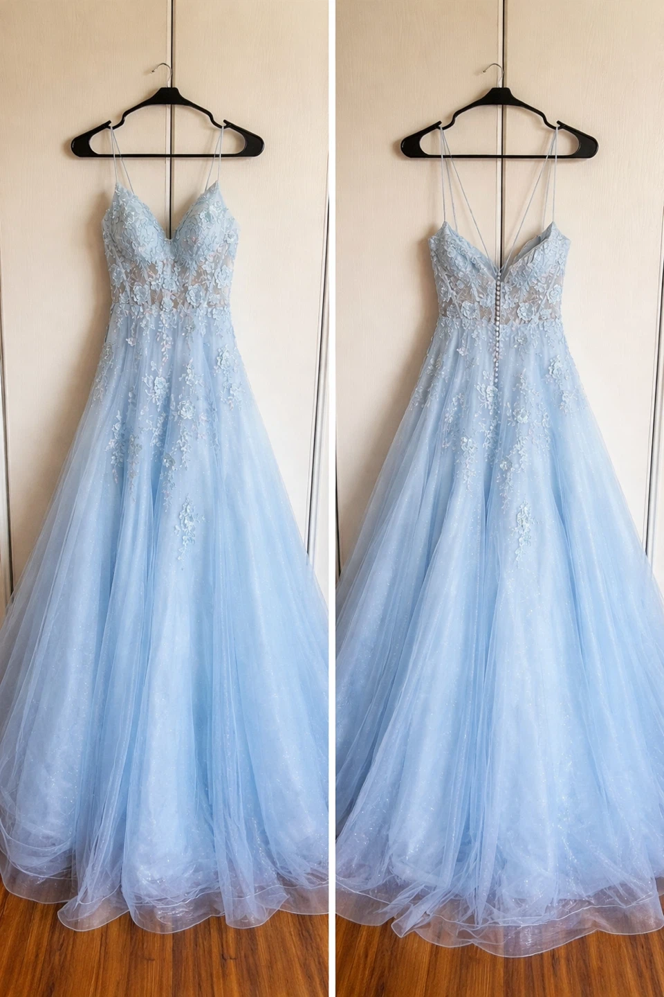 Light Blue Tulle Ball Gown with Lace Appliques - photo 2