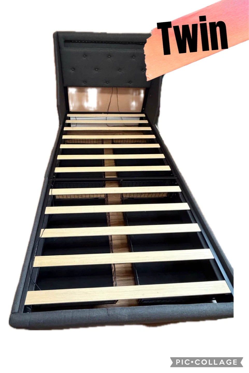 Twin Upholstered Storage Bed with LED Lights and USB