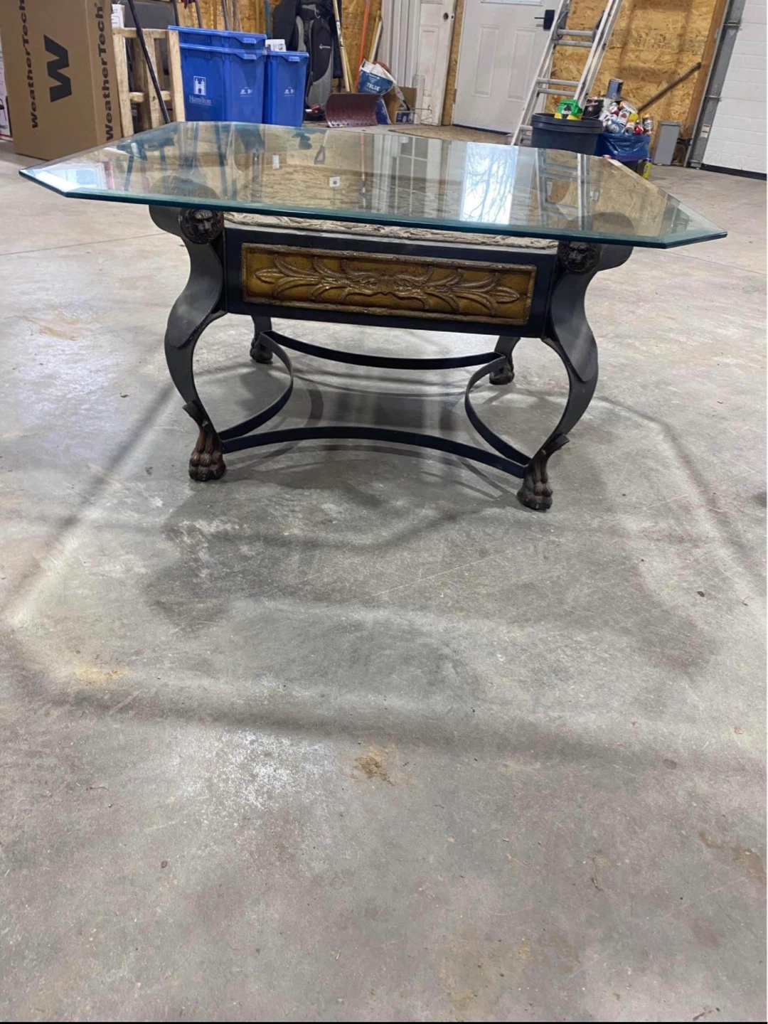 Glass Top Coffee Table with Ornate Metal Base