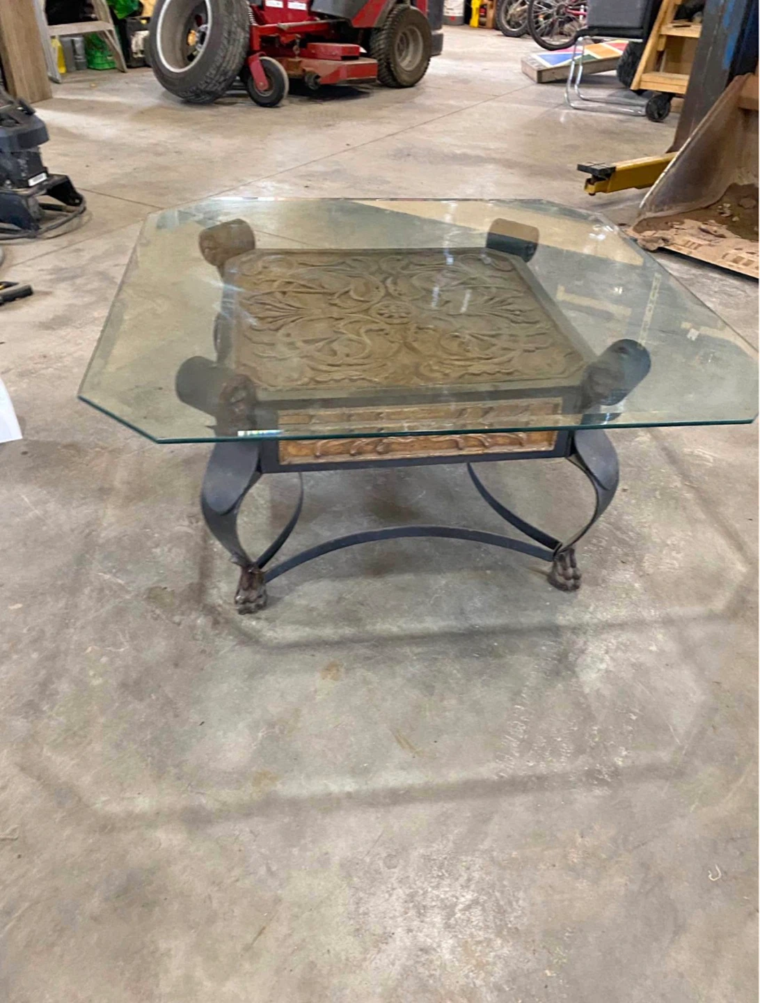 Glass Top Coffee Table with Ornate Metal Base - photo 3