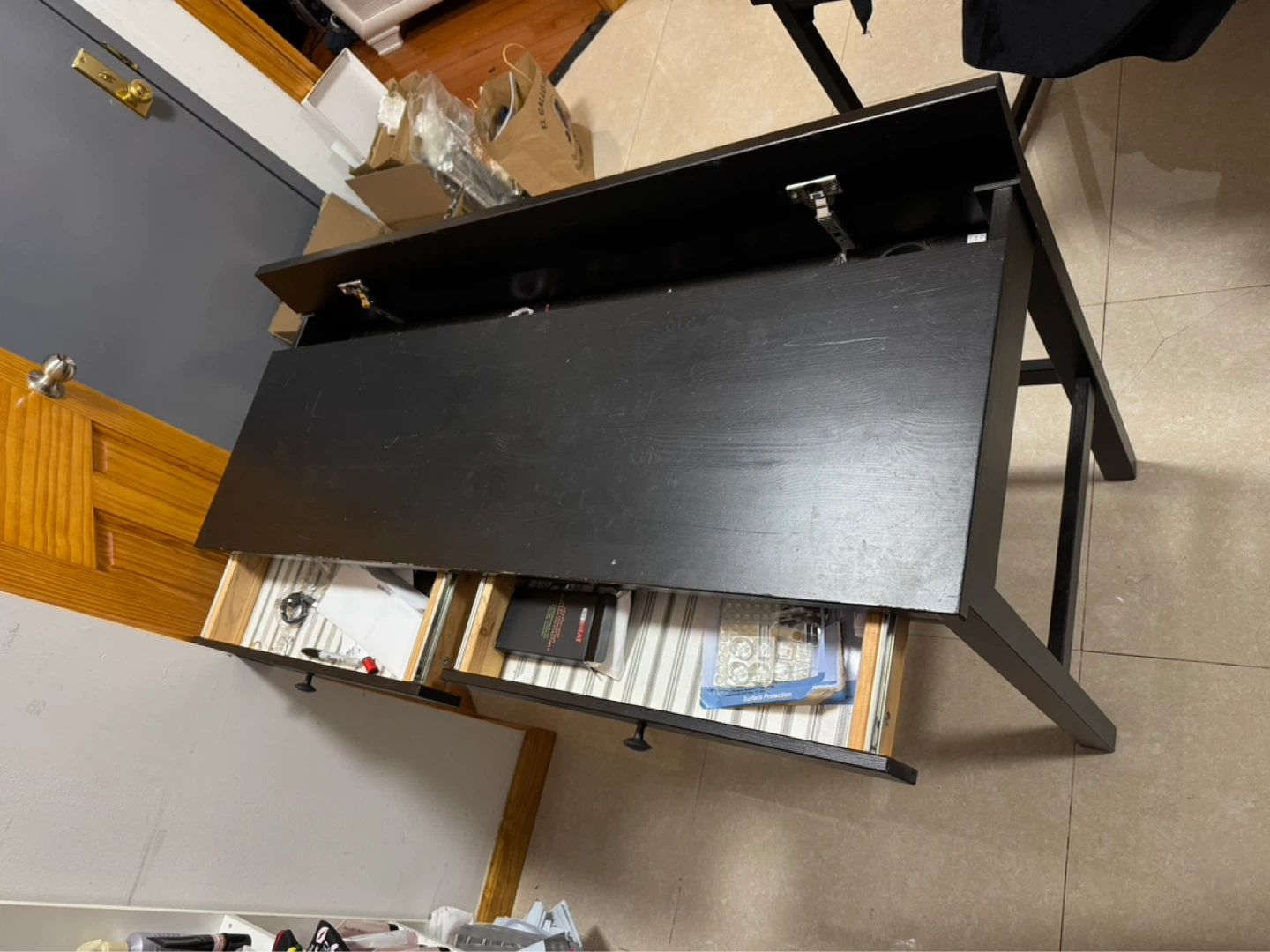 Black Desk with Flip-Top and Drawers