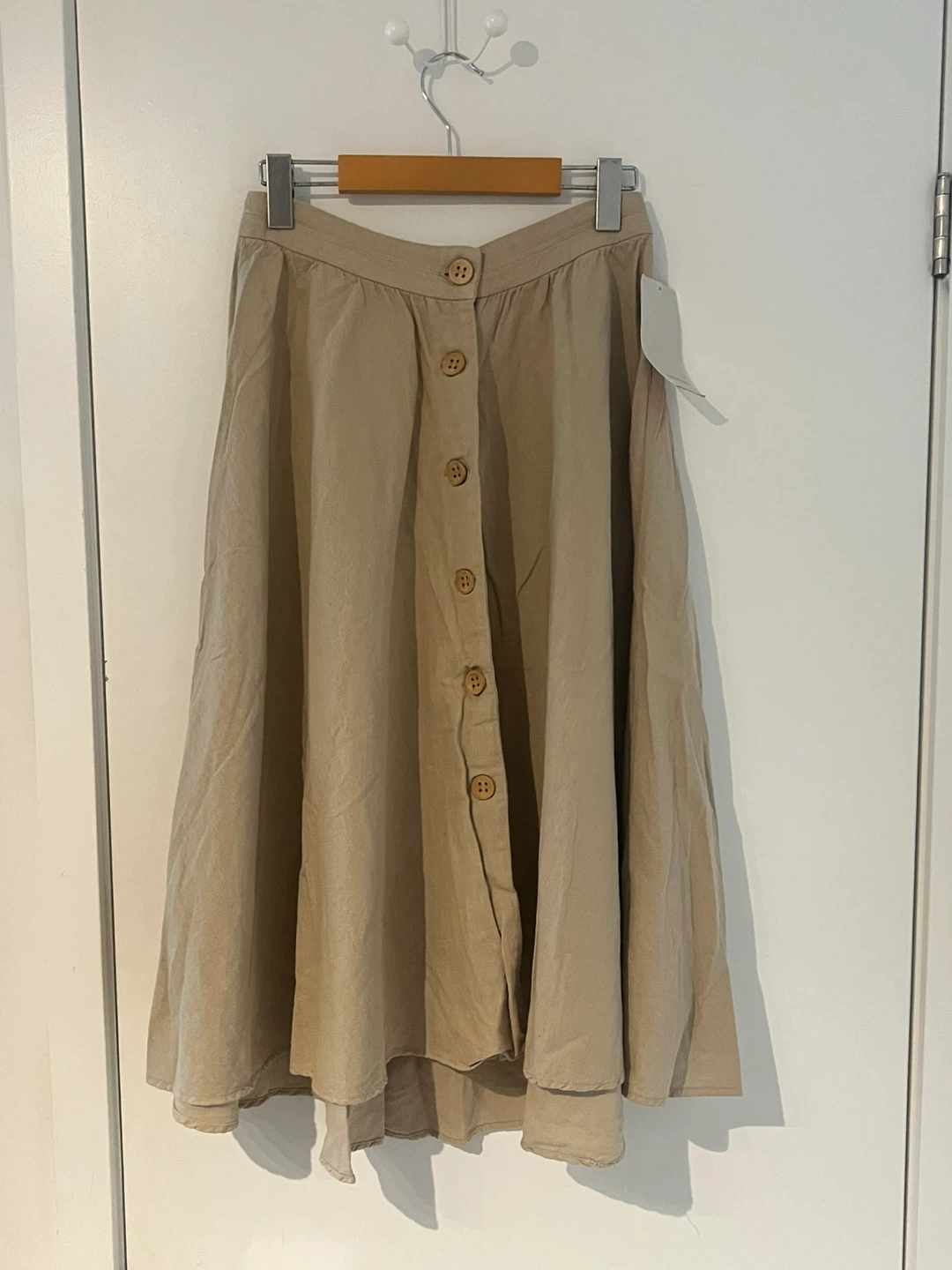 New Zara Tan Button-Up Midi Skirt Medium
