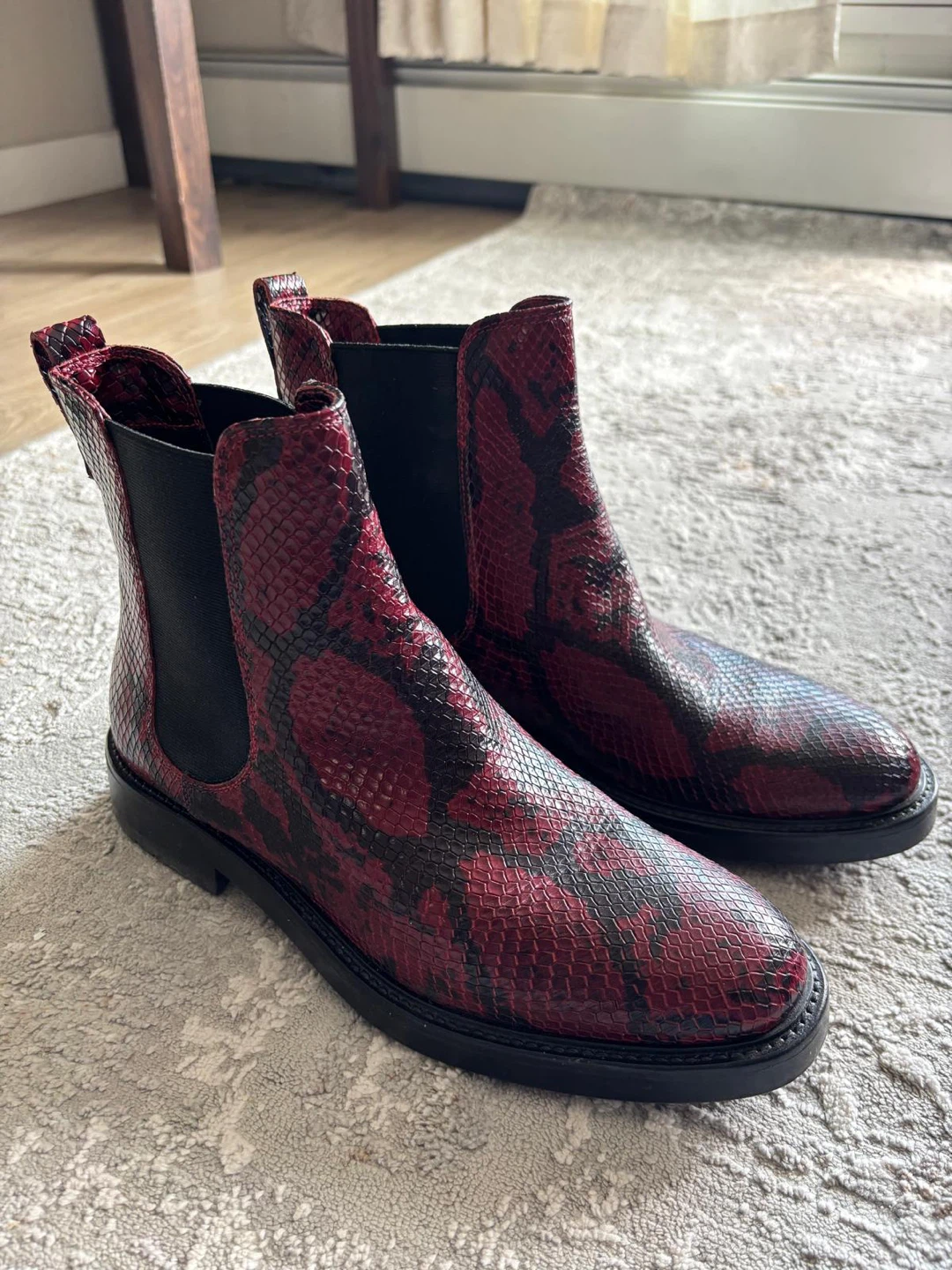 Red Snakeskin Chelsea Boots - Size 40