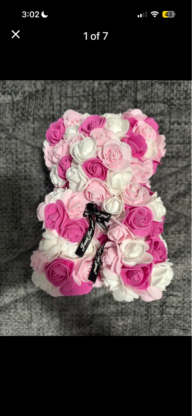 Pink, White, and Rose Flower Teddy Bear