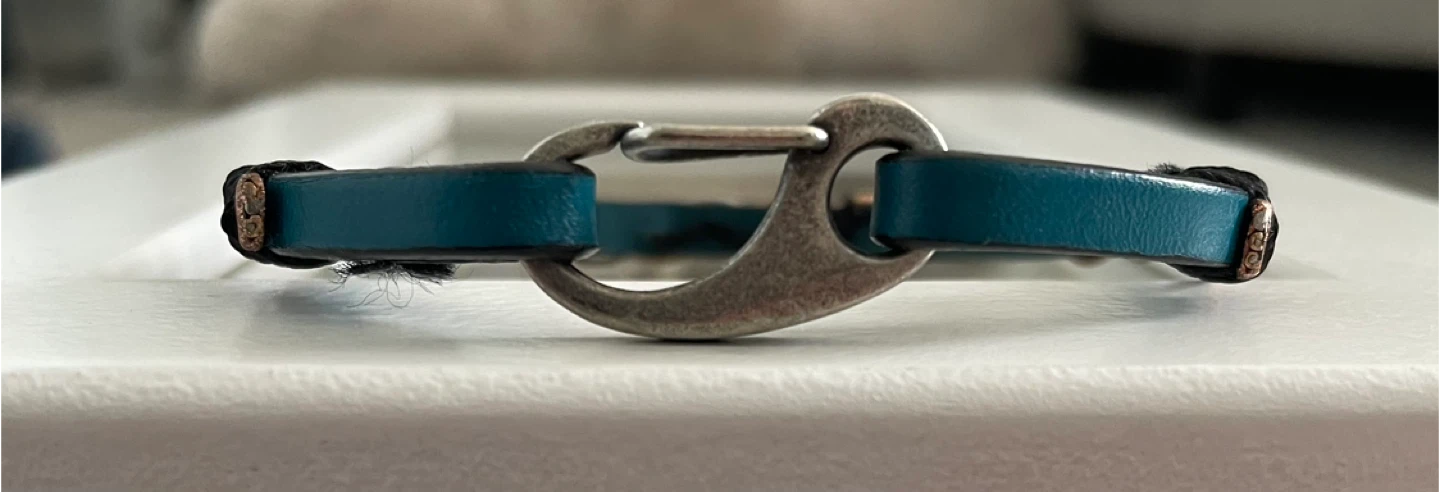 Teal Leather Bracelet with Intertwined guitar strings - photo 3