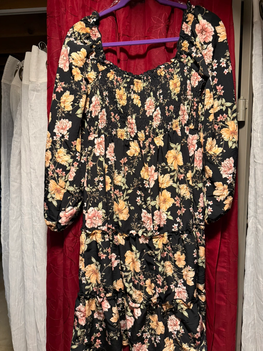 AS U WISH Black Floral Print Smocked Tiered Dress - photo 2