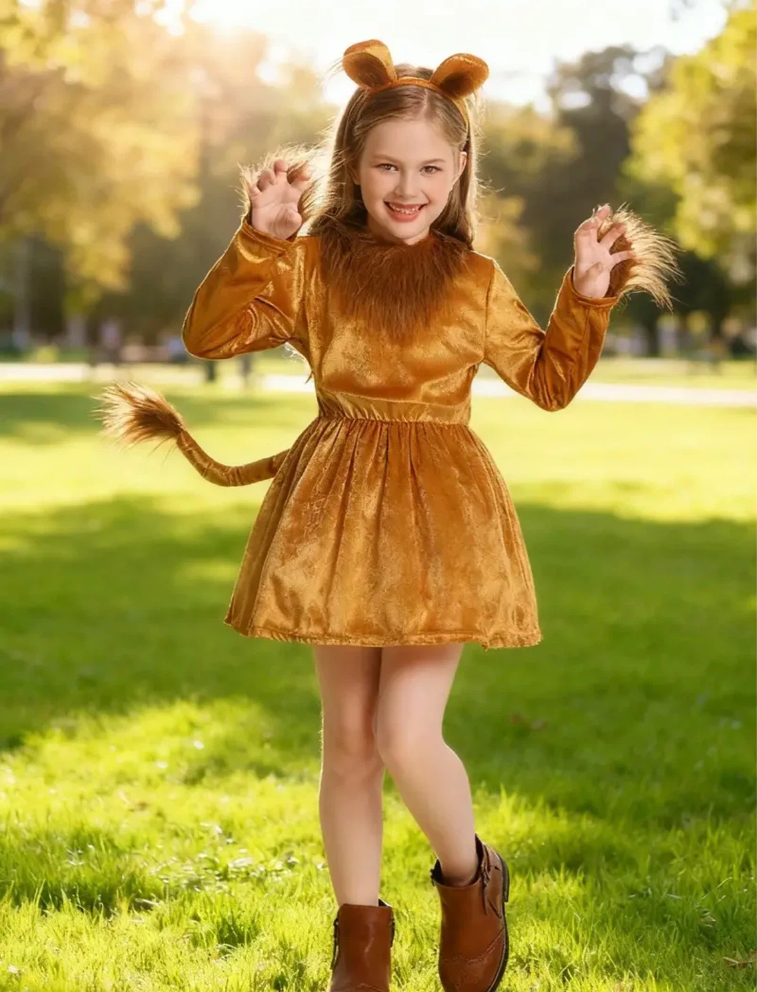 Kids Lion Costume Dress with Tail and Ears