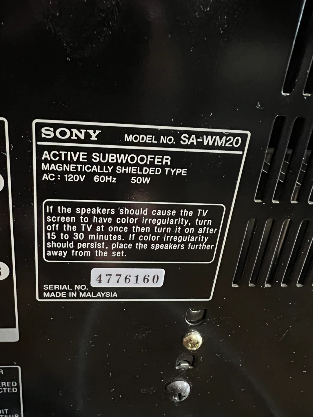 Sony Subwoofer (Active/Powered) SA-WM20 - photo 3