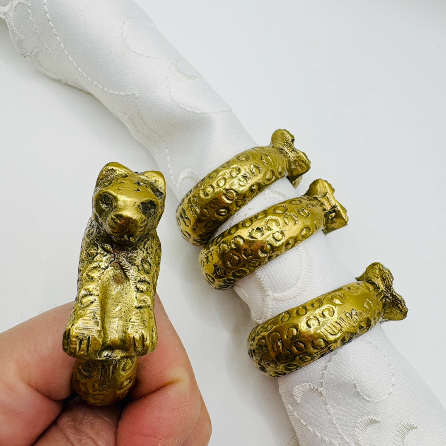 Set of 4 Goldtone Leopard Napkin Rings