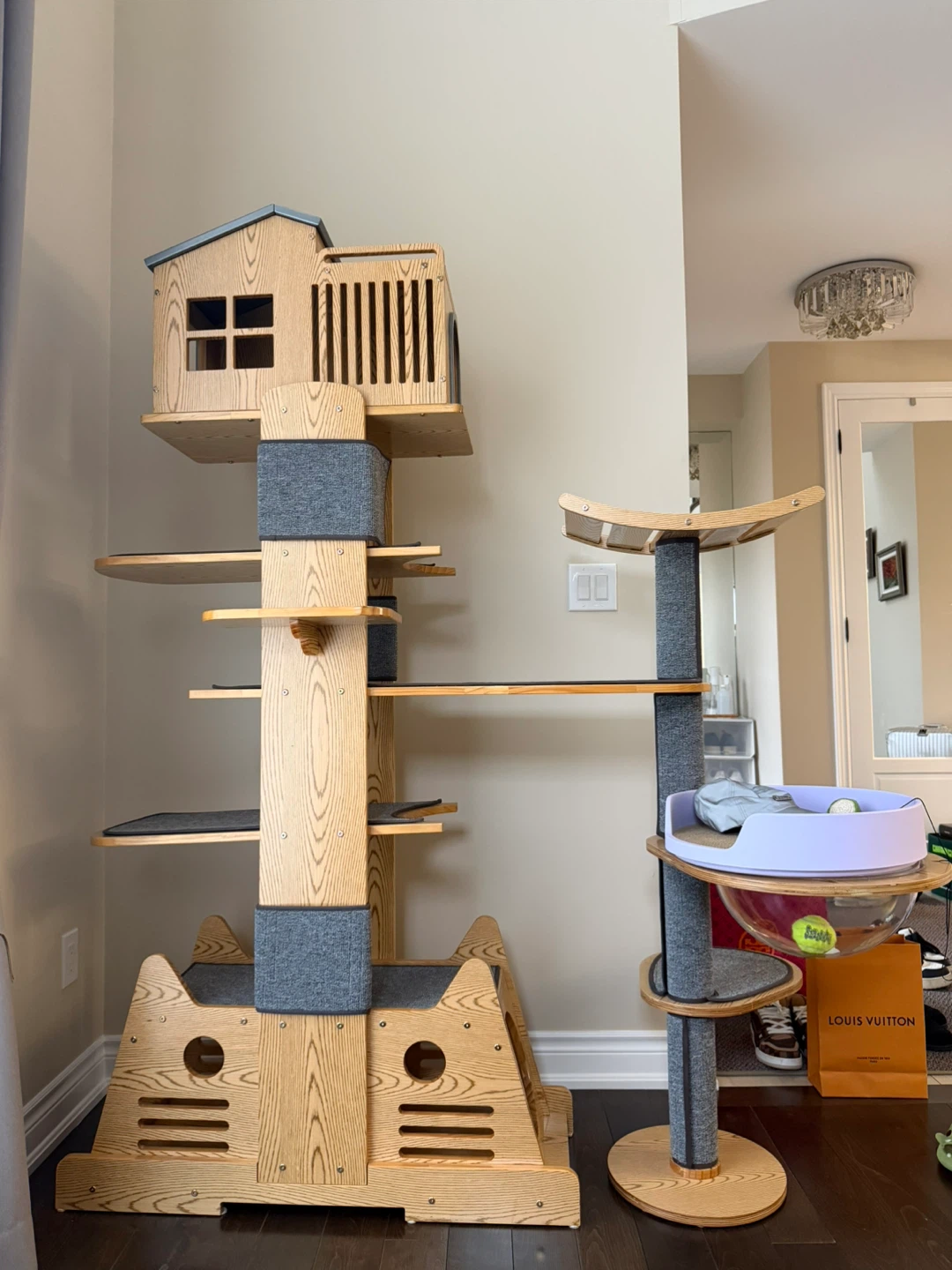 Large Wooden Cat Tree Condo with Multiple Levels
