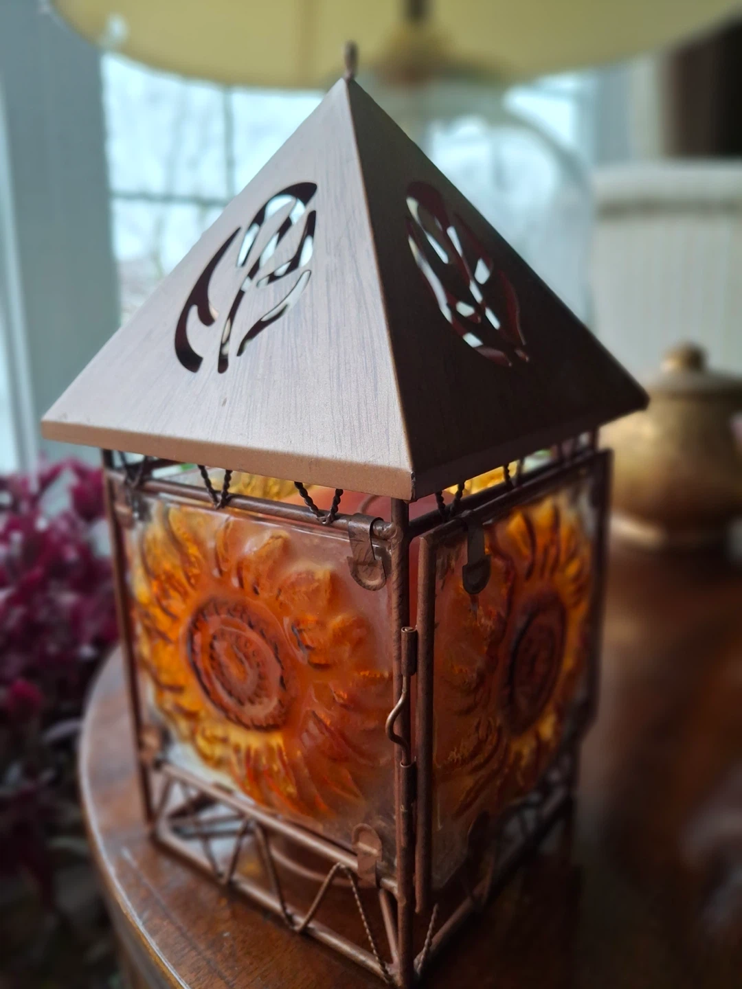 Rustic sunflower candle lantern