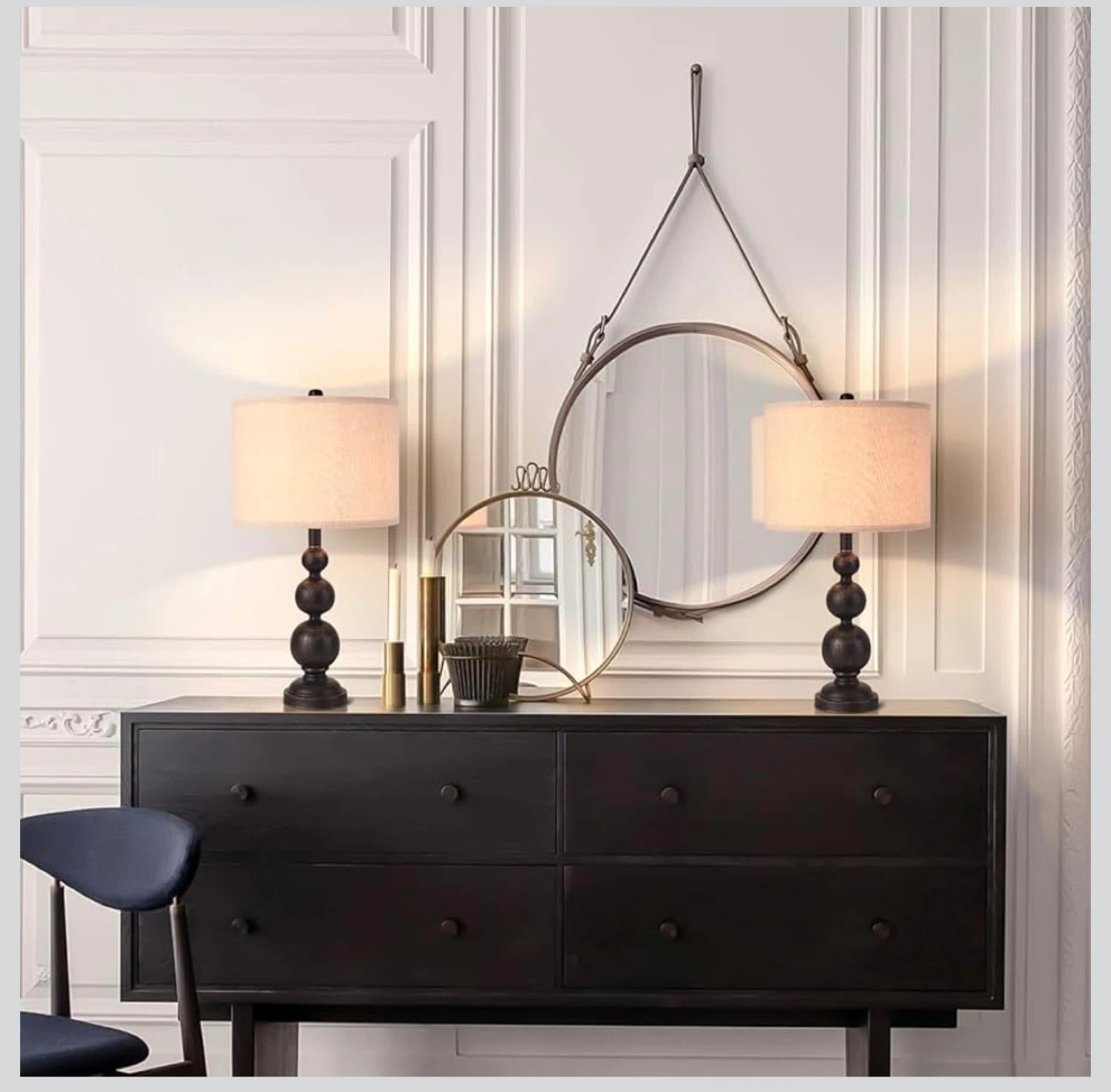24.4" Farmhouse Bedside Table Lamps Set of 2, Black Iron 4FB - photo 5