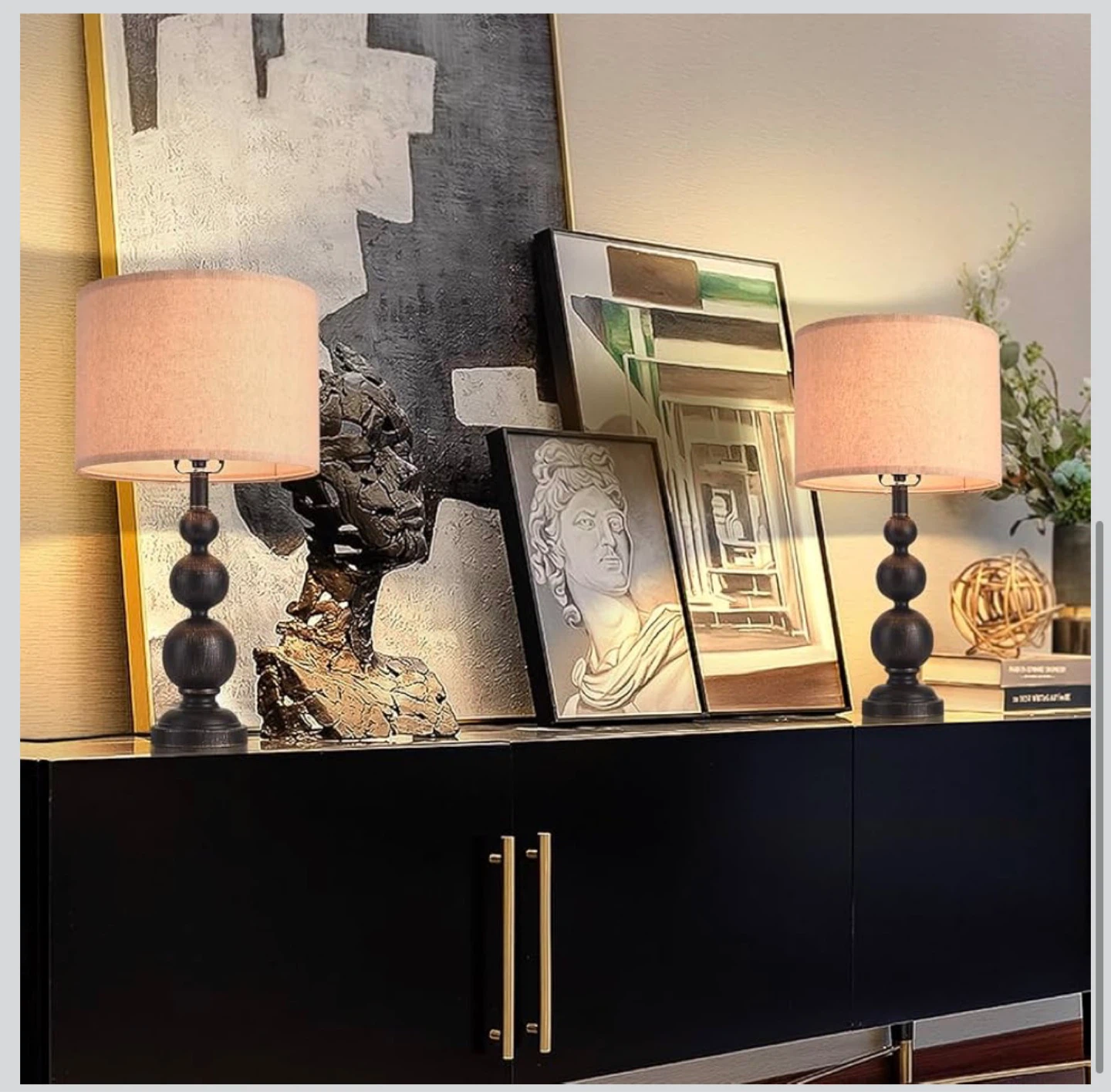 24.4" Farmhouse Bedside Table Lamps Set of 2, Black Iron 4FB - photo 4