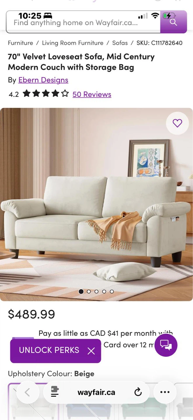 Ebern Designs 70" Velvet Loveseat Sofa - White - photo 4