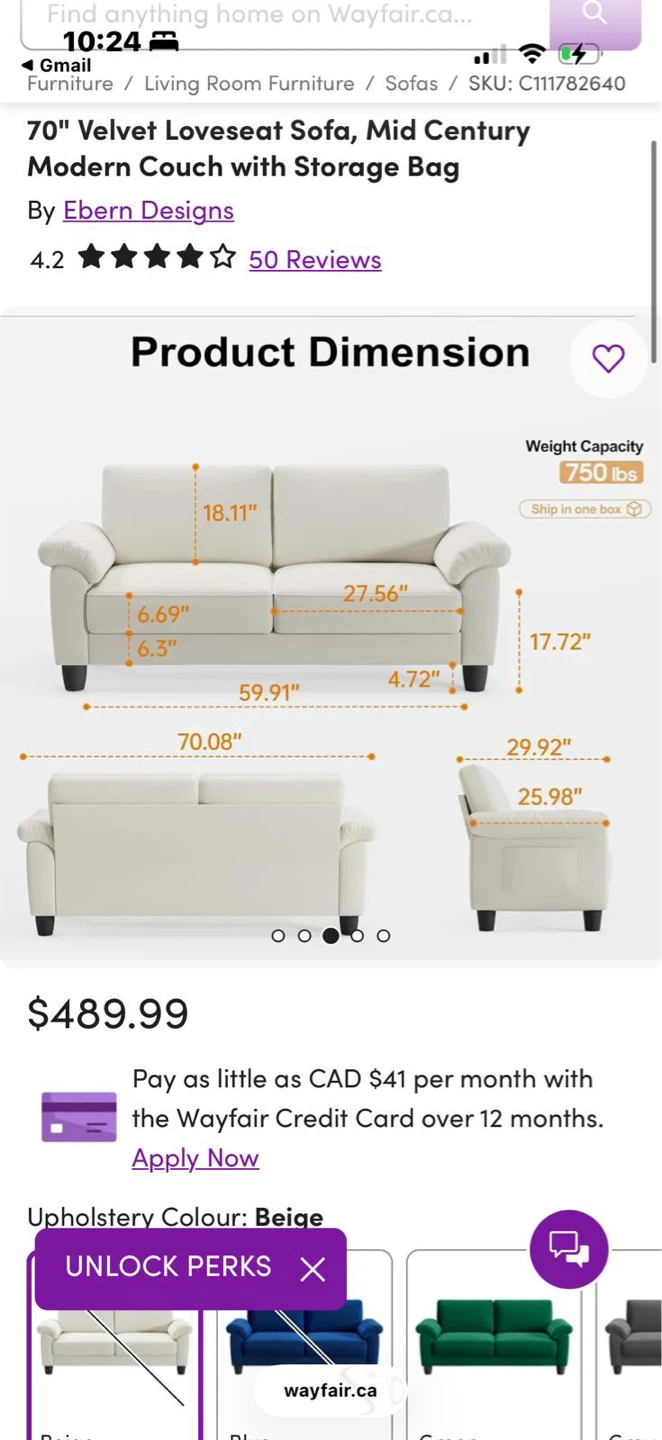 Ebern Designs 70" Velvet Loveseat Sofa - White - photo 5
