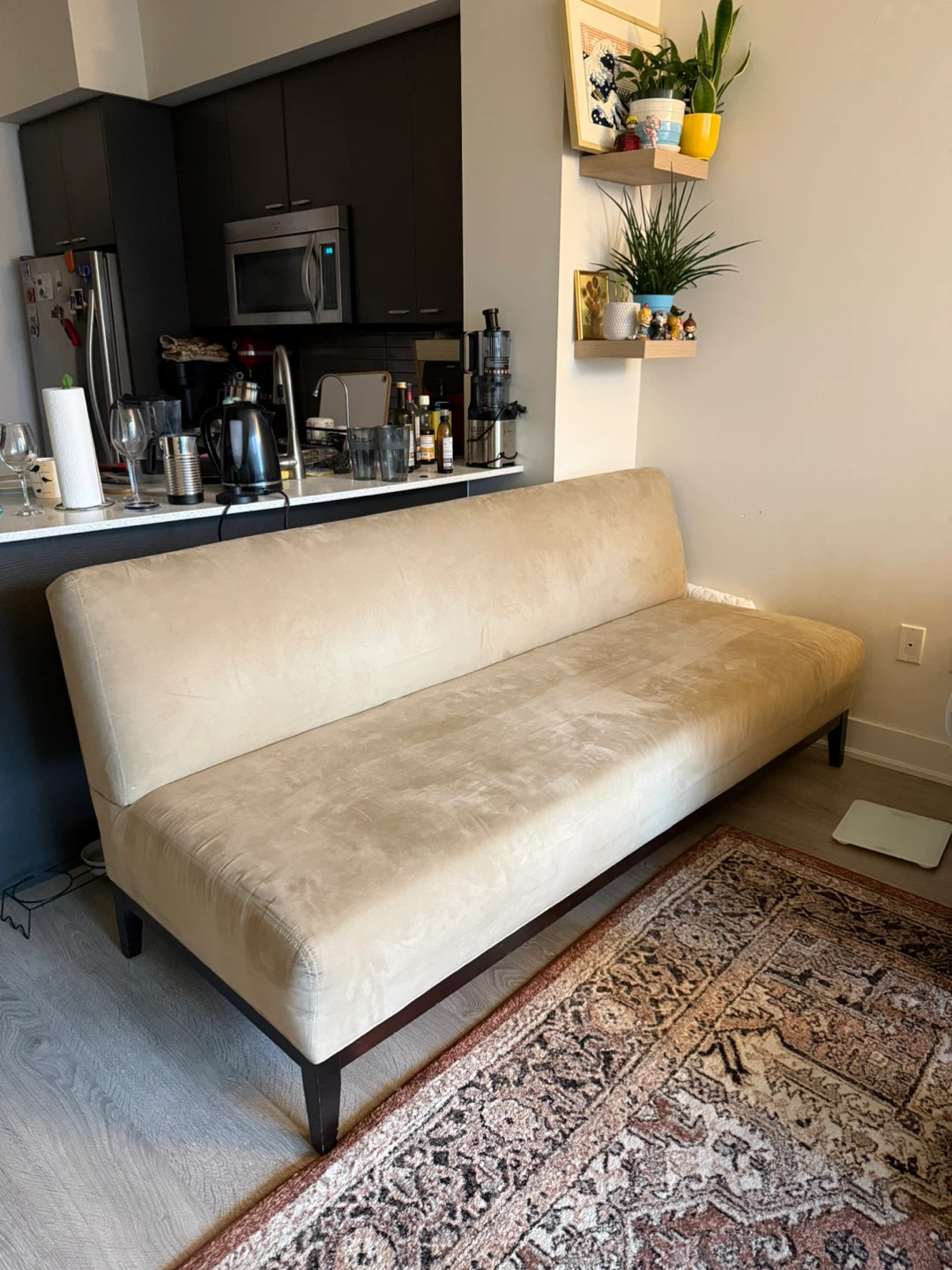 Beige Velvet Sofa / Couch