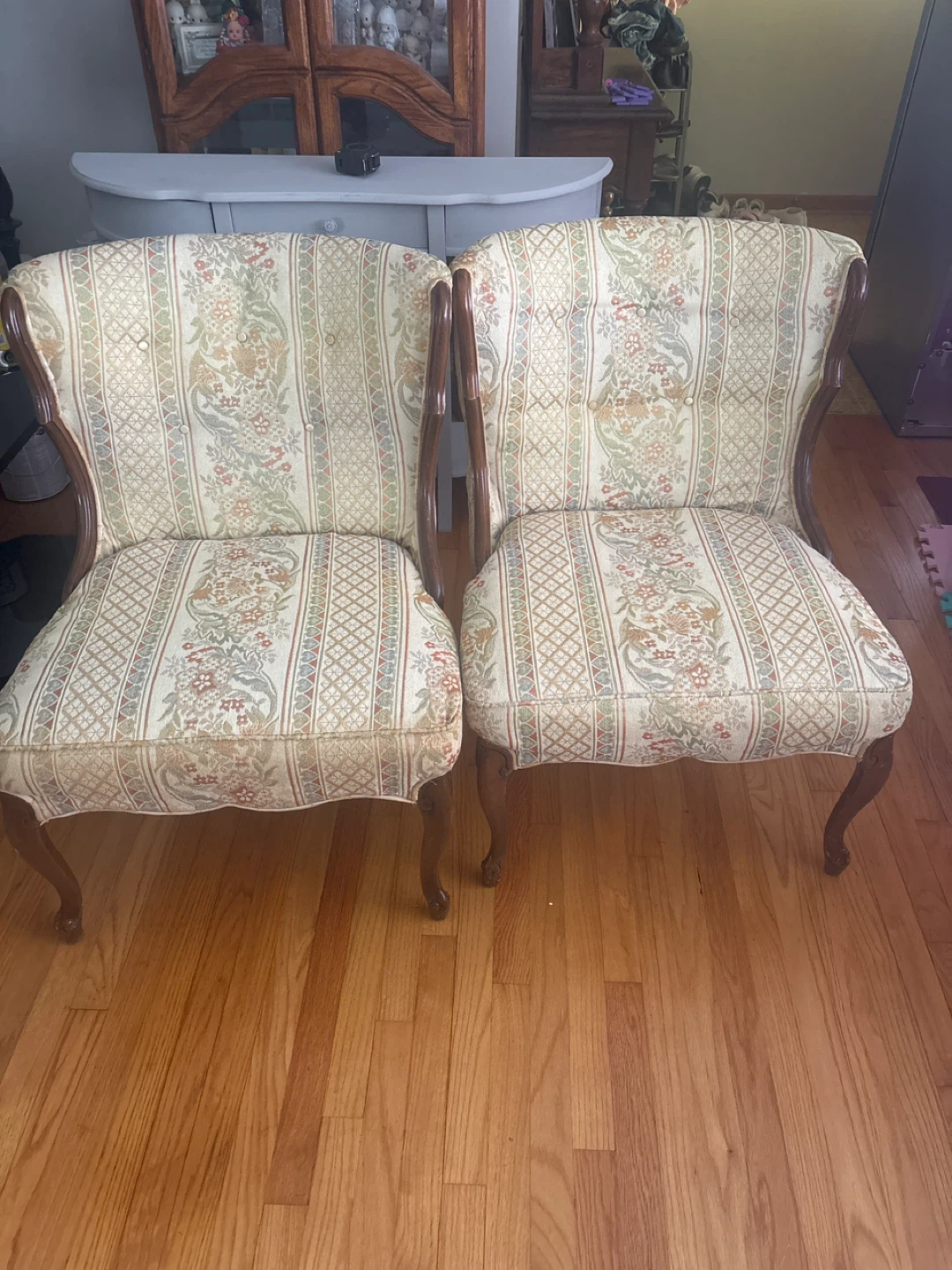 Pair of Accent Chairs with Floral Upholstery