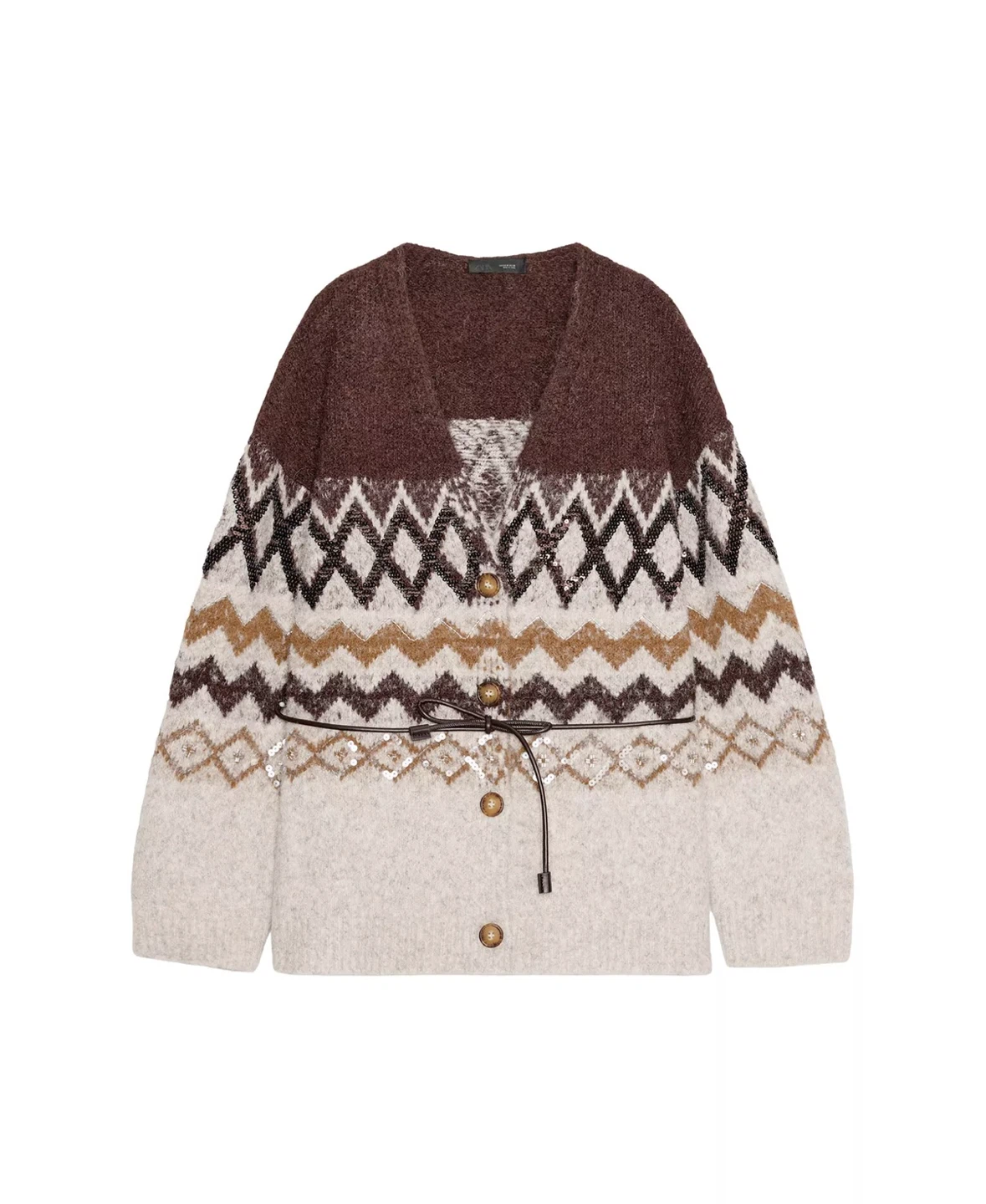 Cardigan with Sequins and Geometric Pattern