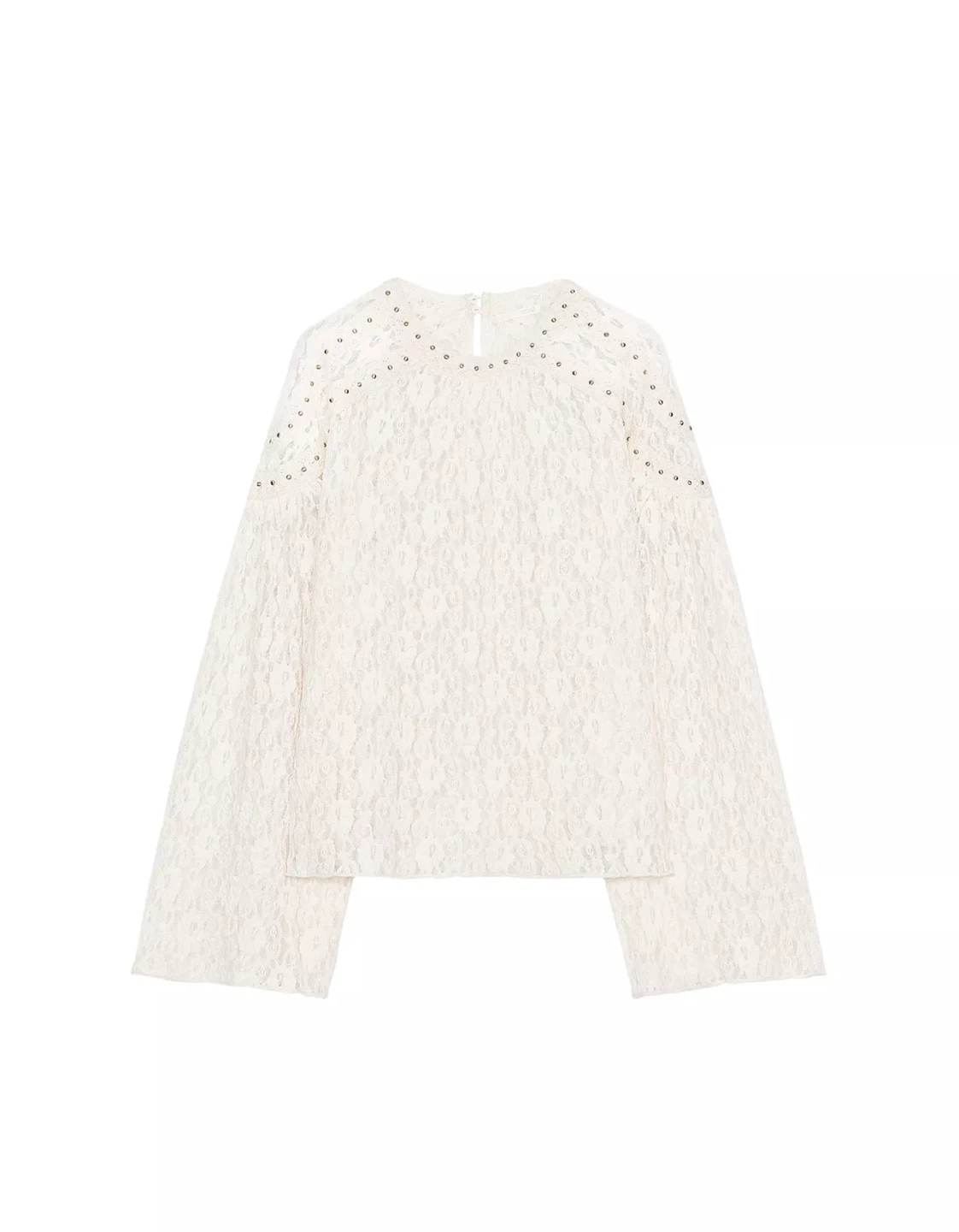 White Lace Blouse with Embellished Shoulders