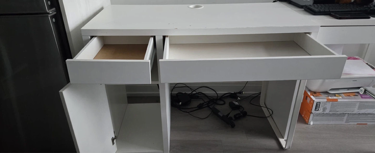 White IKEA MICKE Desk with Drawer and Cabinet - photo 3