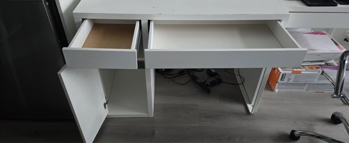 White IKEA MICKE Desk with Drawer and Cabinet - photo 4