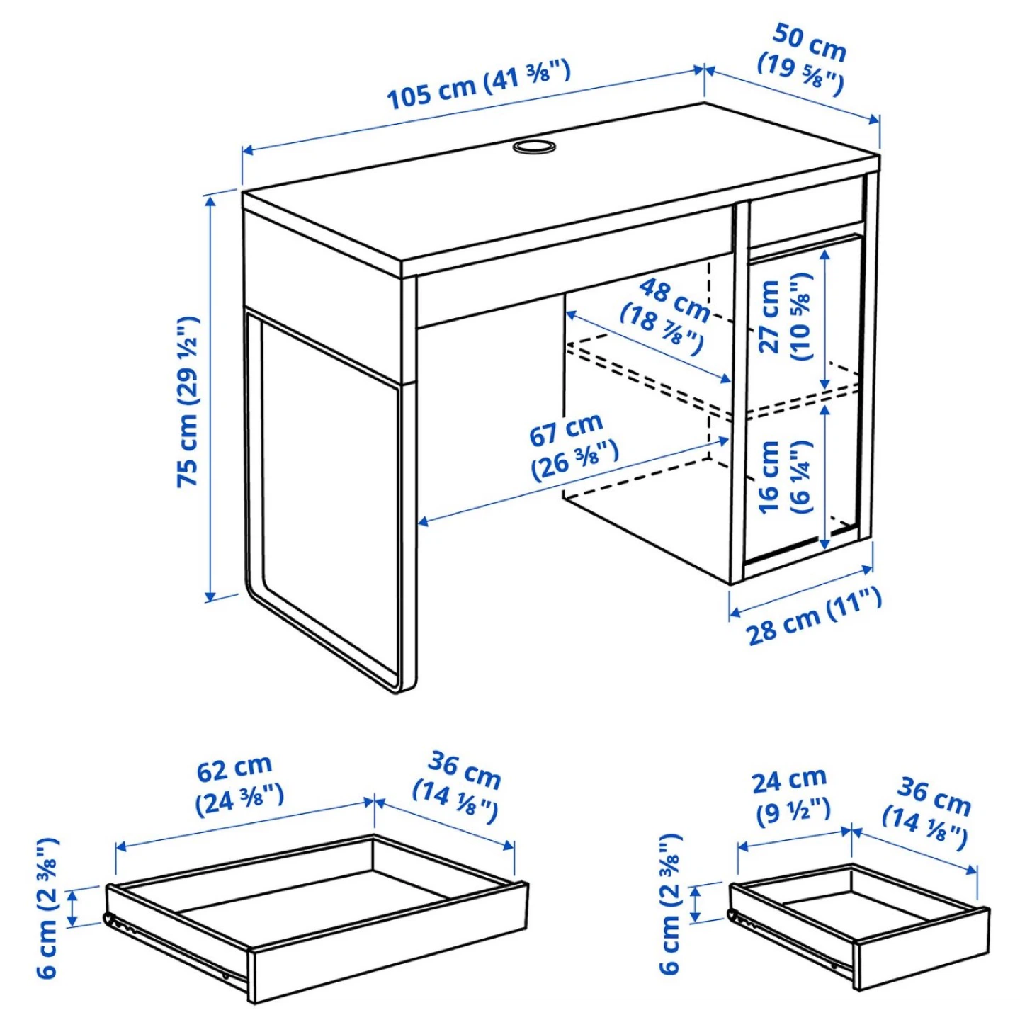 White IKEA MICKE Desk with Drawer and Cabinet - photo 5