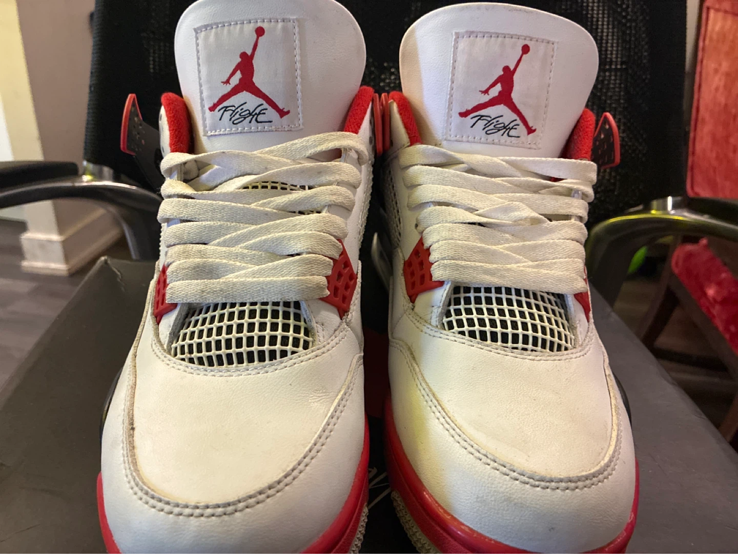 Air Jordan 4 Retro White Red Black Sneakers - photo 3